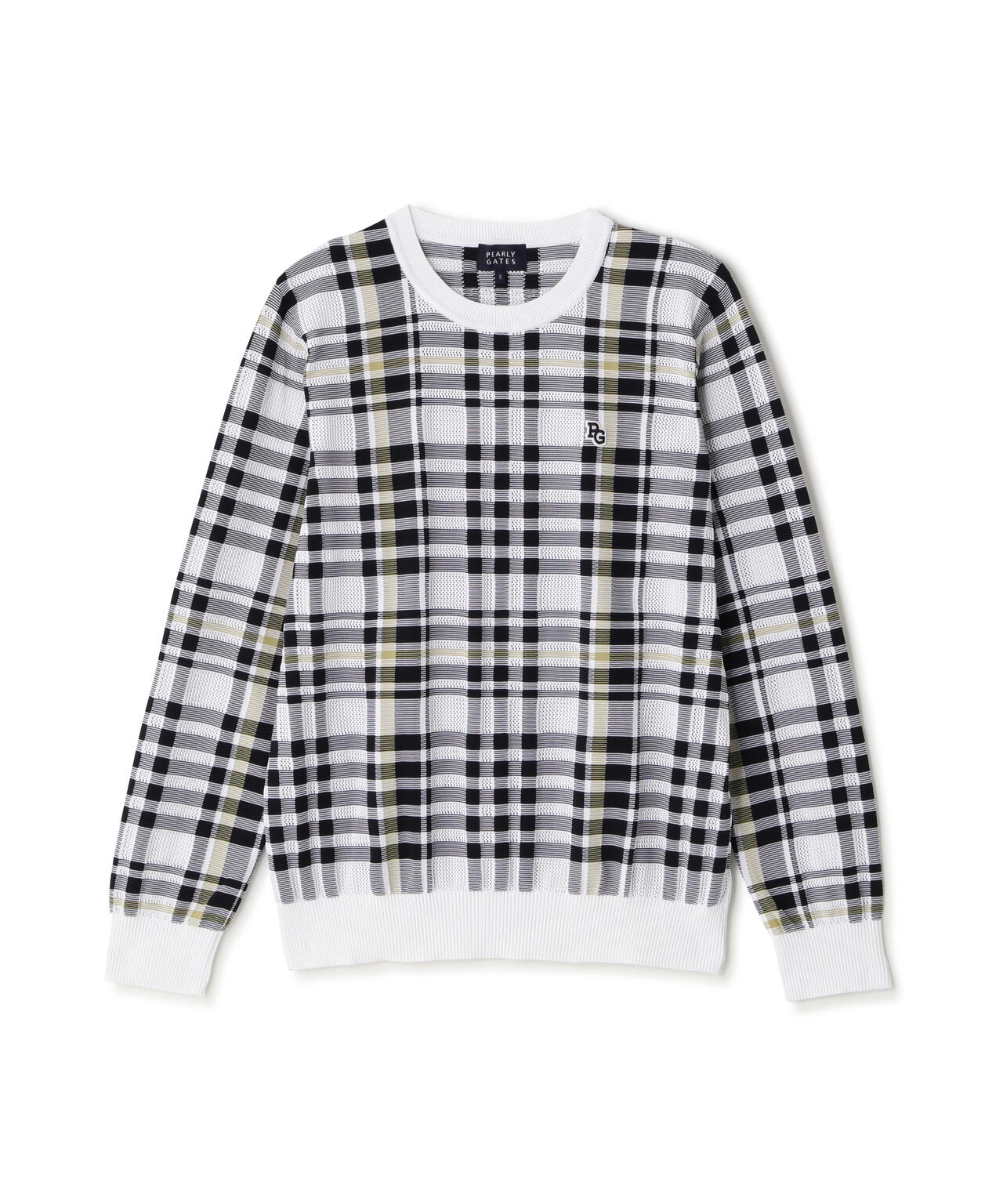 14Gメッシュクルーネックニットプルオーバー ＜チェック柄＞ (MENS)　