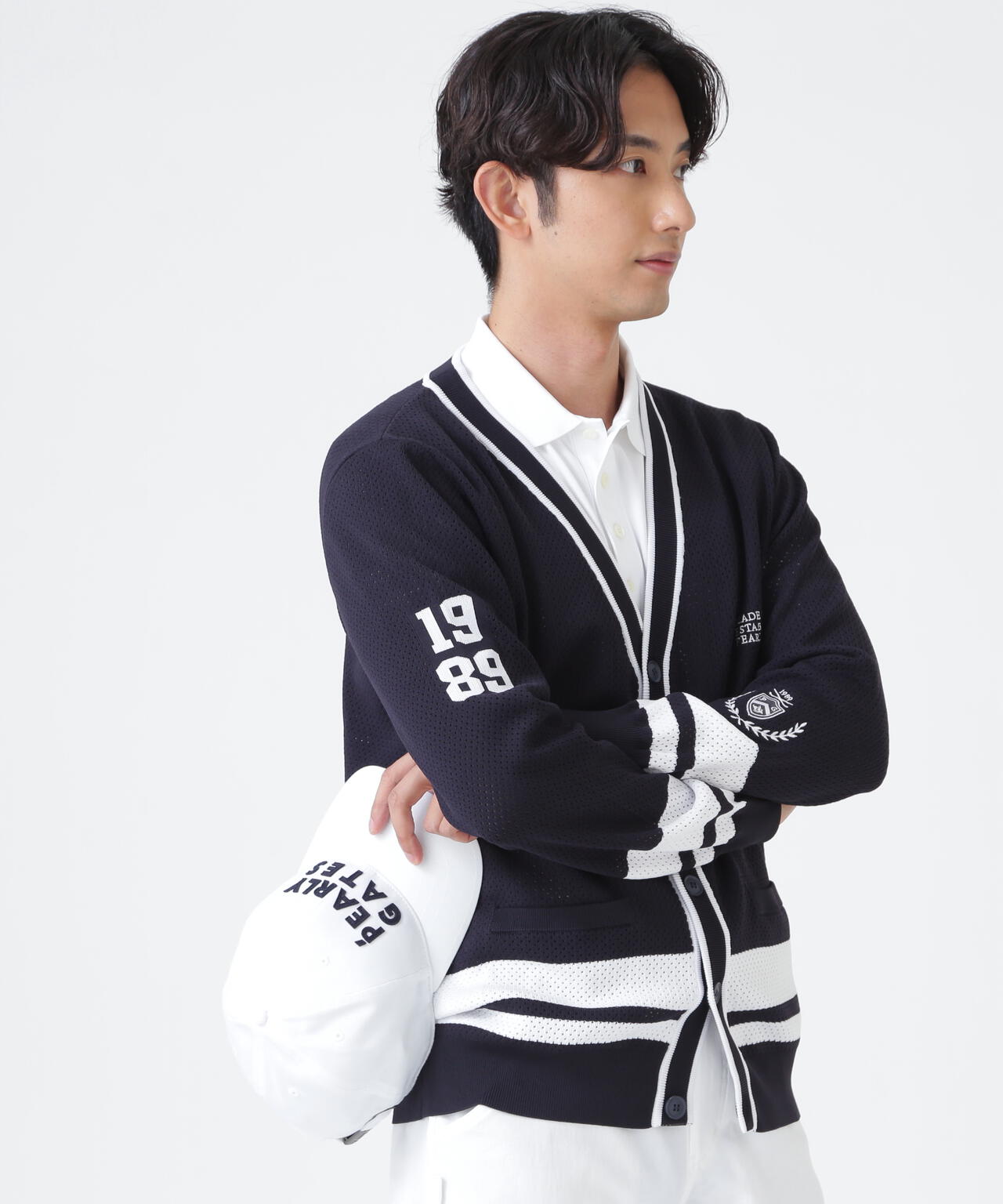 12GVネックニットカーディガン ＜メッシュ柄＞ (MENS)
