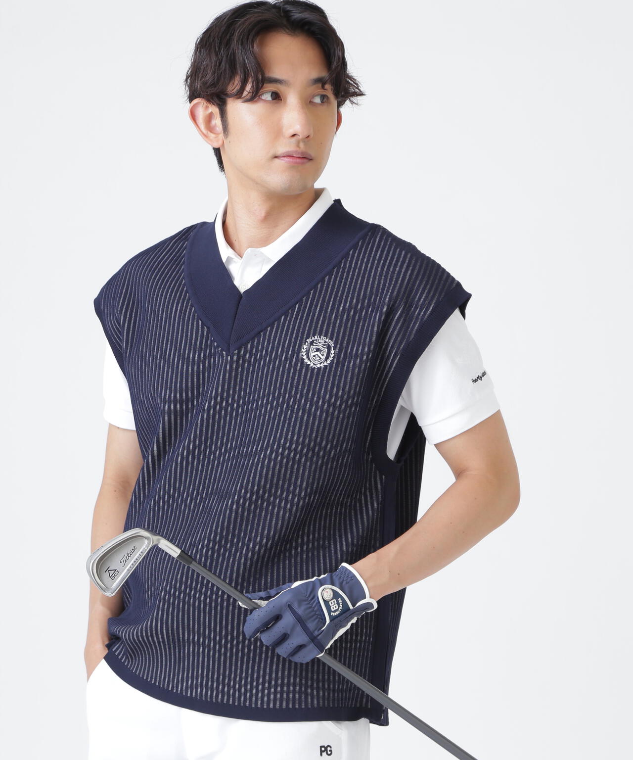 14GWJQ針抜きVネックニットベスト (MENS)