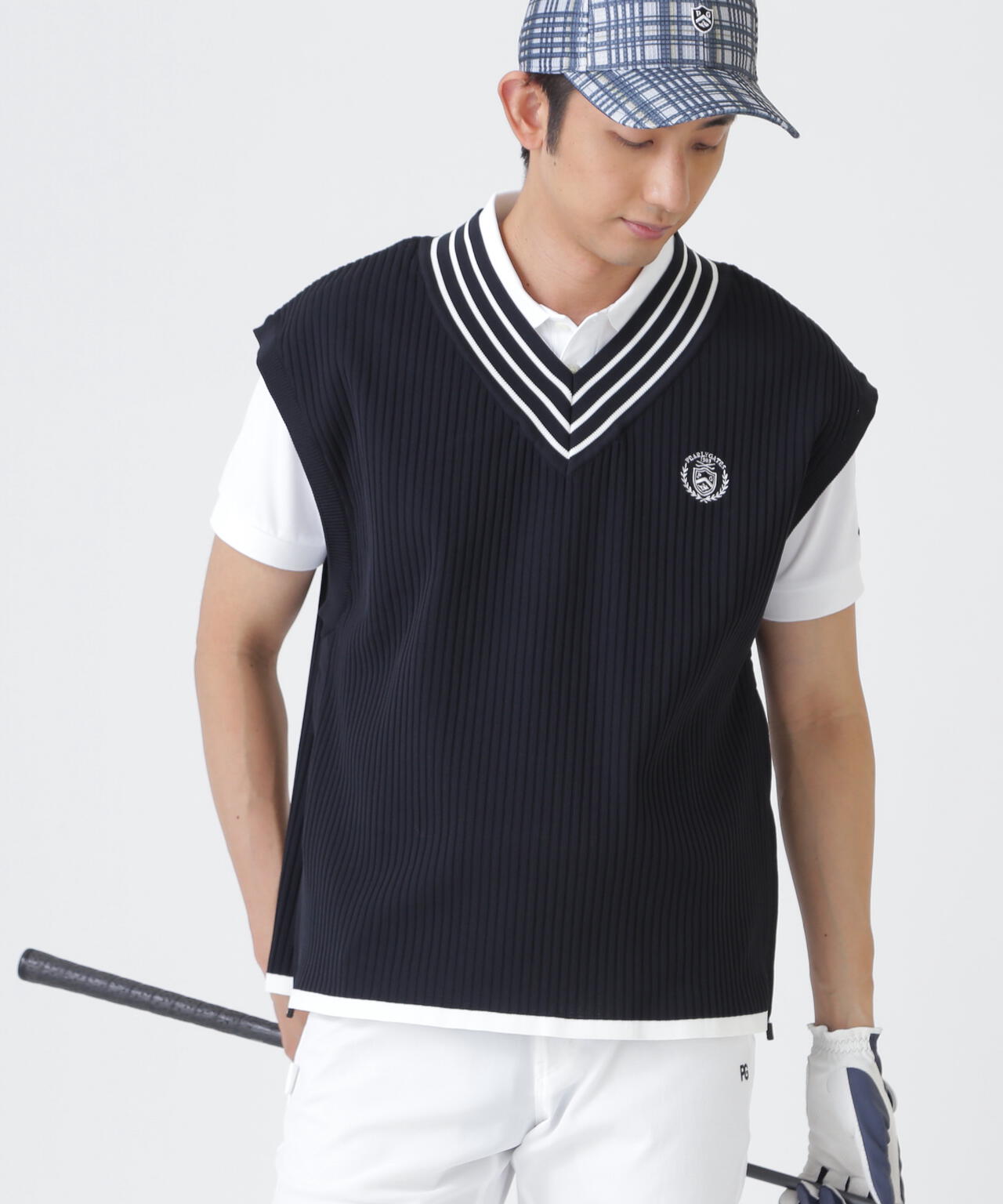 14GWJQ針抜きVネックニットベスト (MENS)