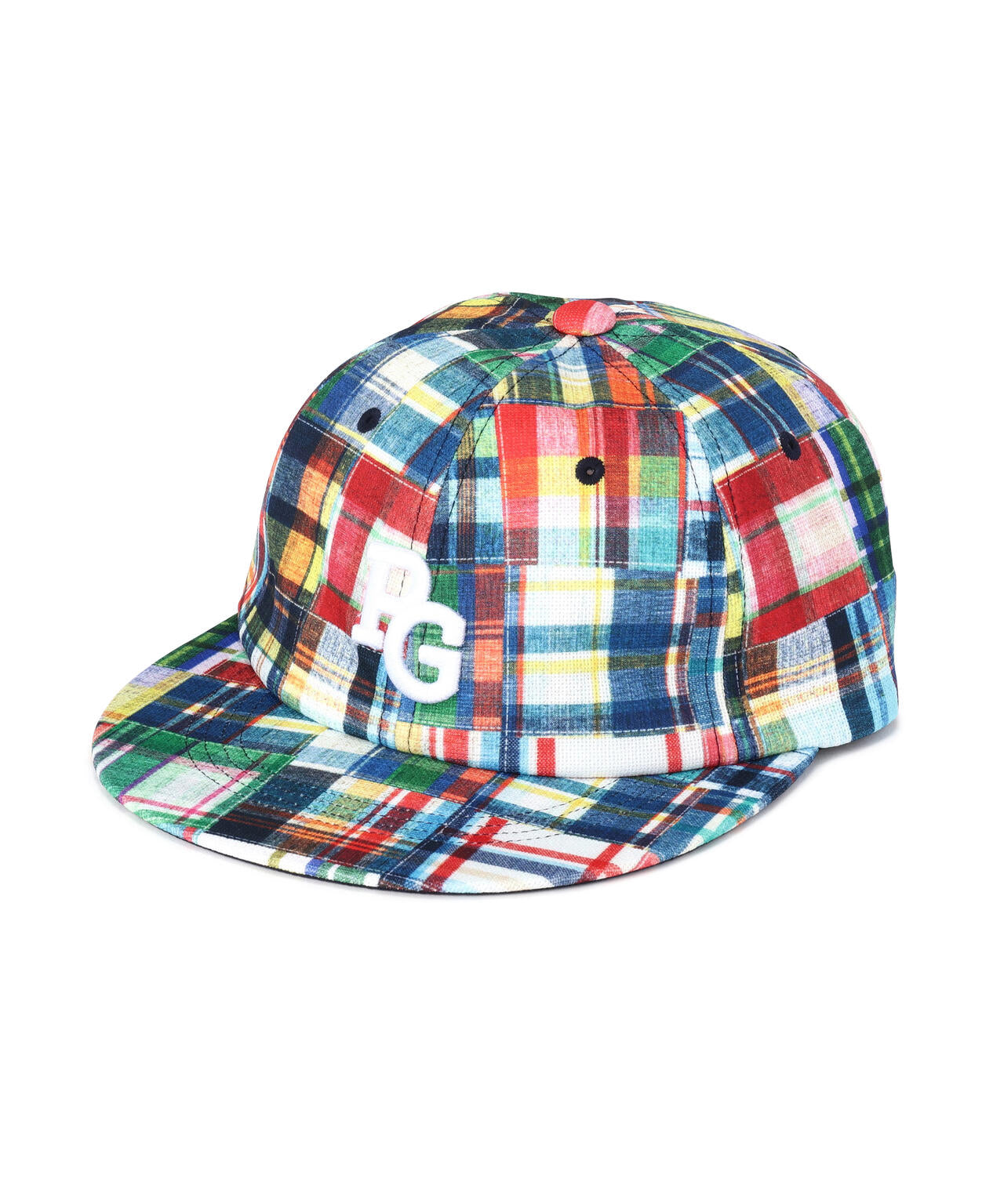 パッチワークチェック柄フラットブリムキャップ (UNISEX)