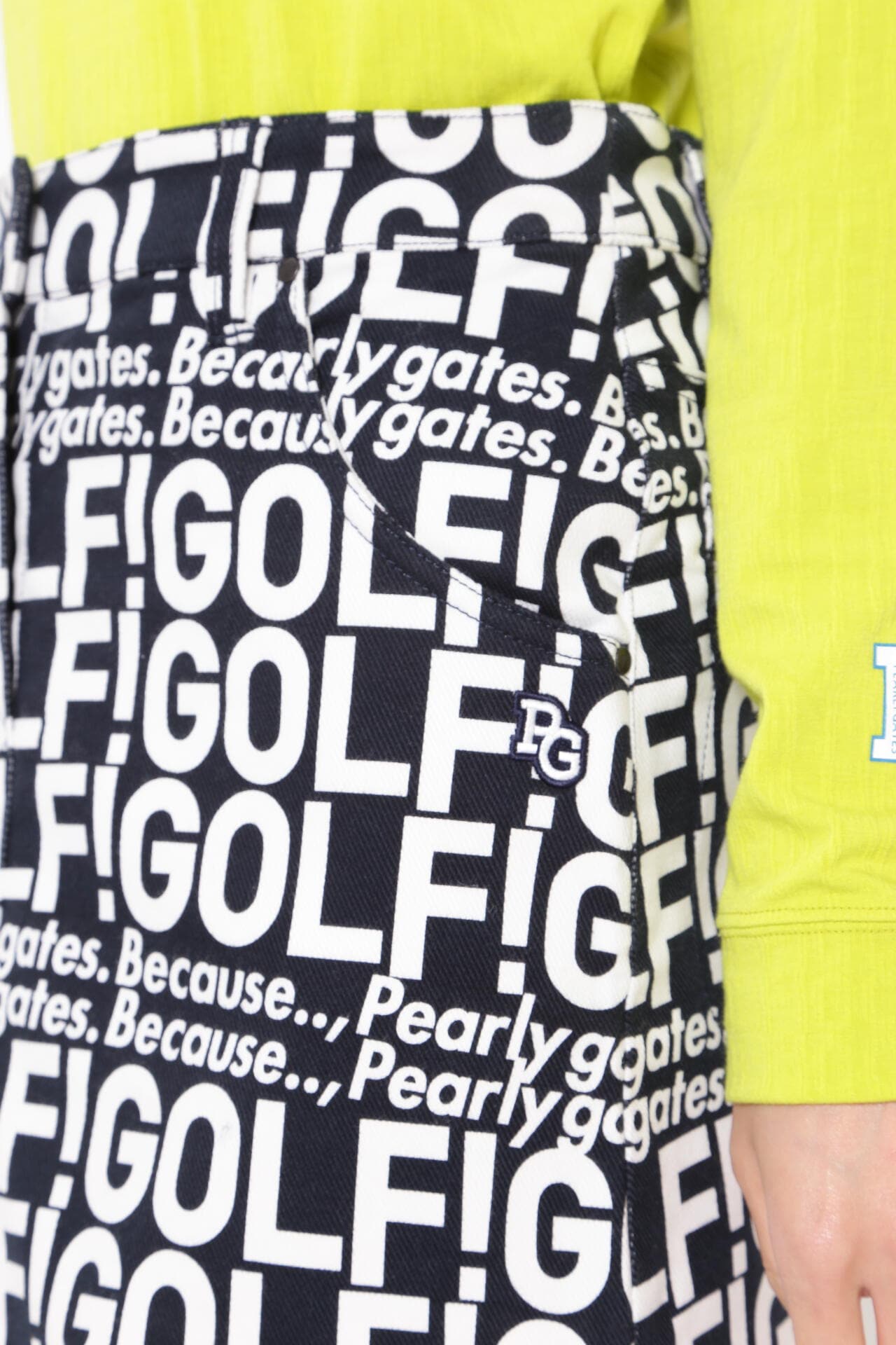 GOLF柄 (大) コットンストレッチカルゼ表ピーチ 5ポケットスカート ＜GOLFロゴ＞