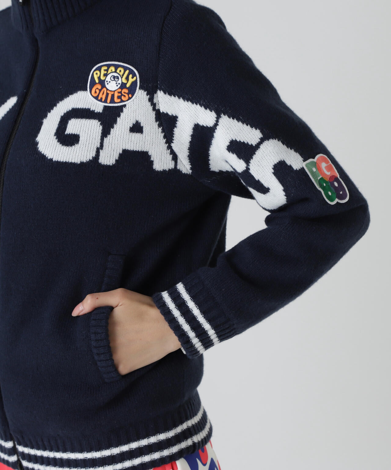 7G部分ジャガード×ストレッチ裏地フルジップニットブルゾン