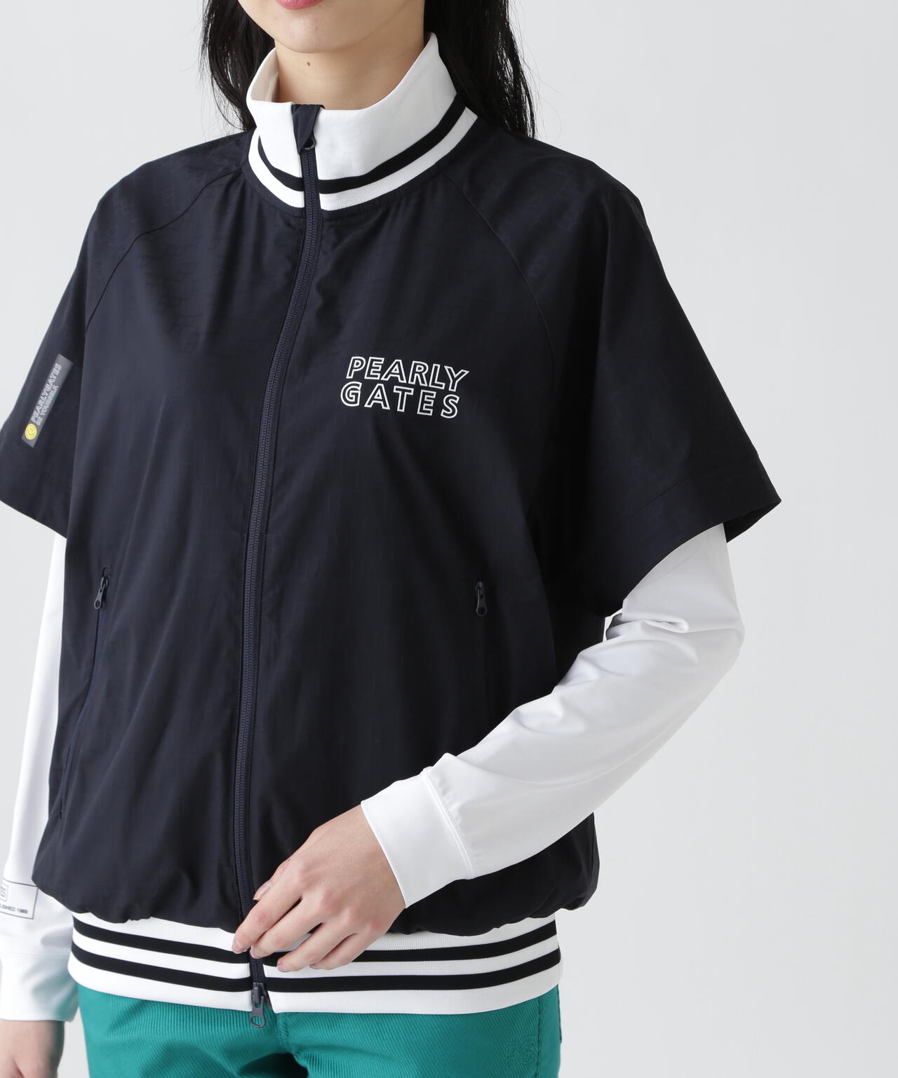 【PG is PG】 ロゴジャガードポリエステルタフタジップアップブルゾン