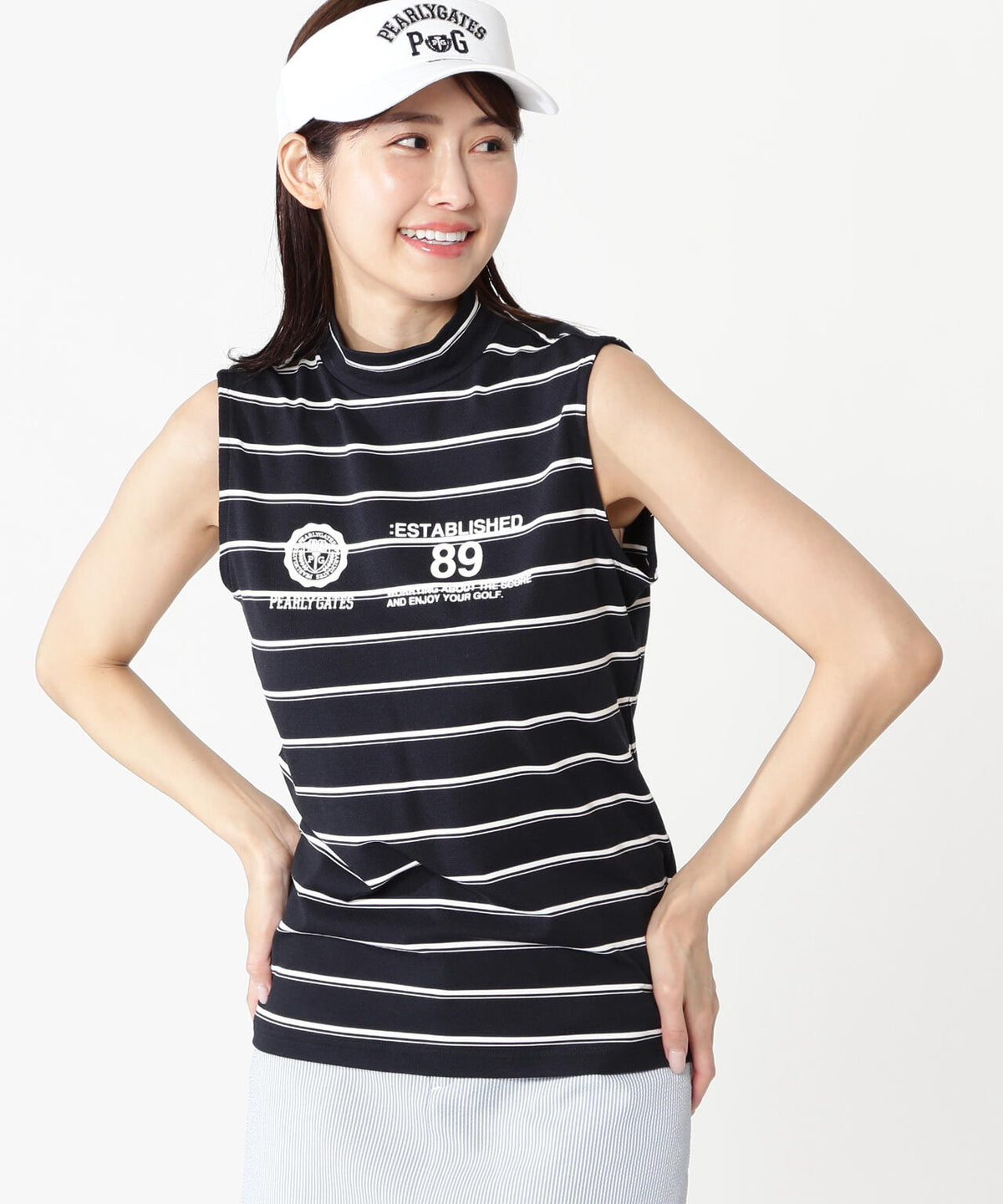 メッシュスリーブレスハイネックカットソー