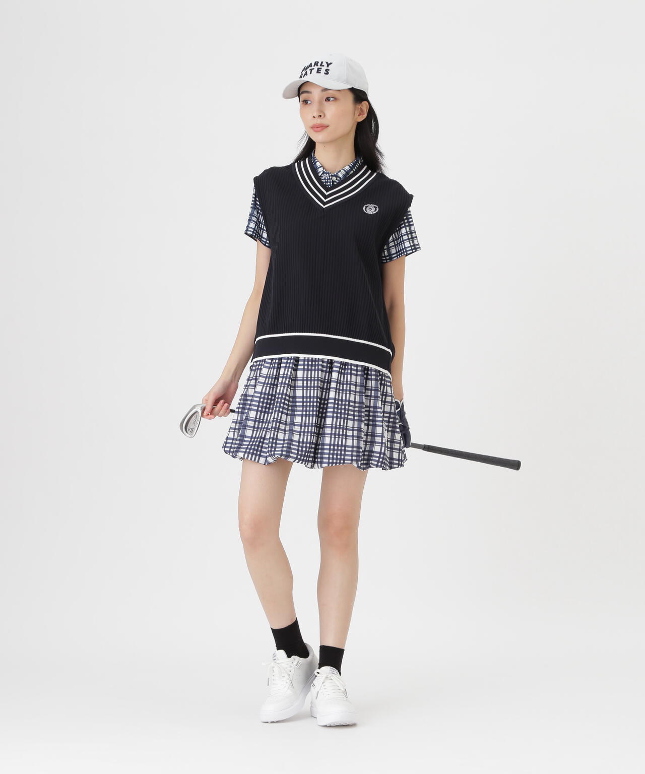 Peストレッチトリコットメッシュスカート ＜チェック柄＞ (WOMENS)