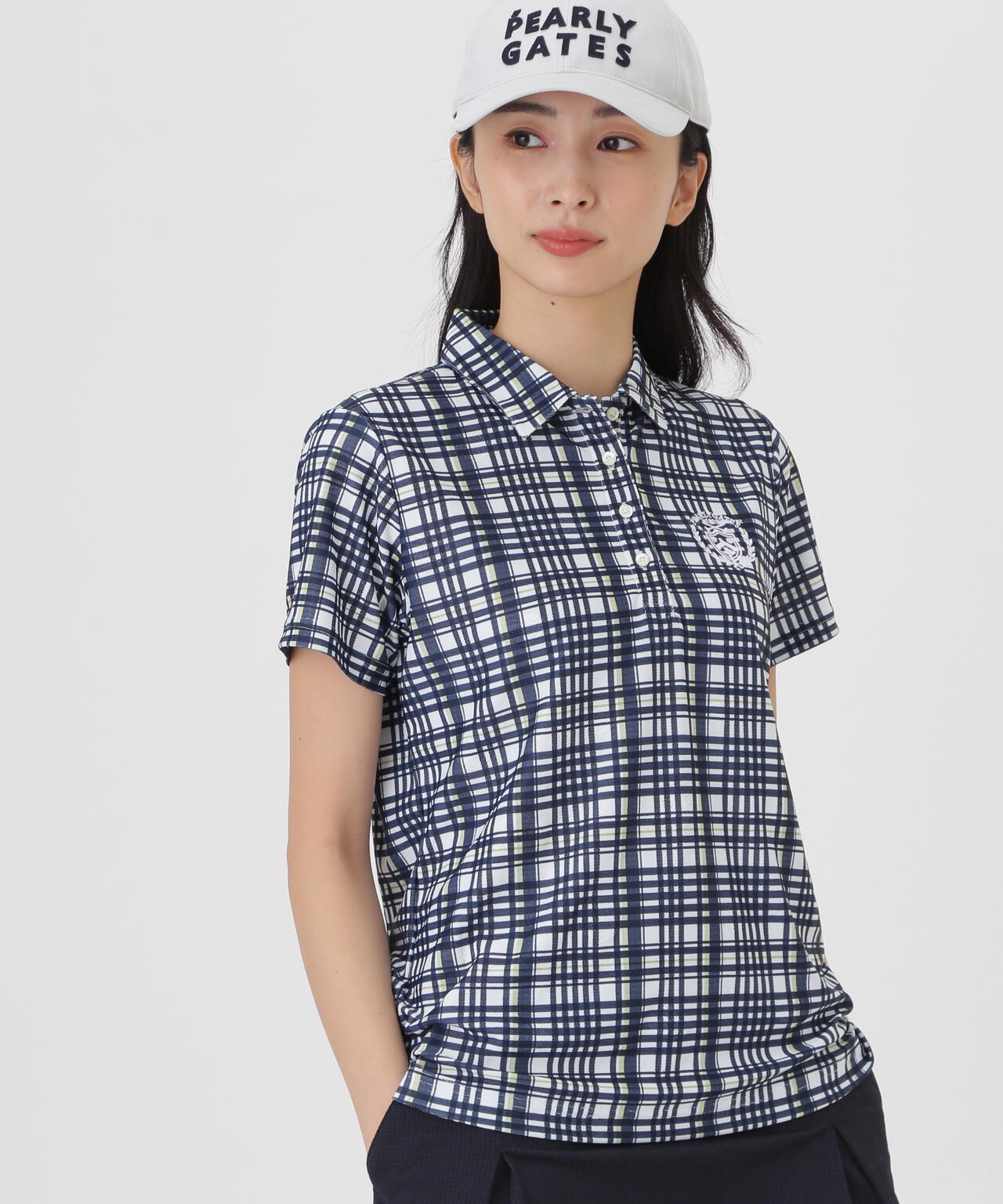 メッシュジャガード半袖ポロシャツ ＜チェック柄＞ (WOMENS)　