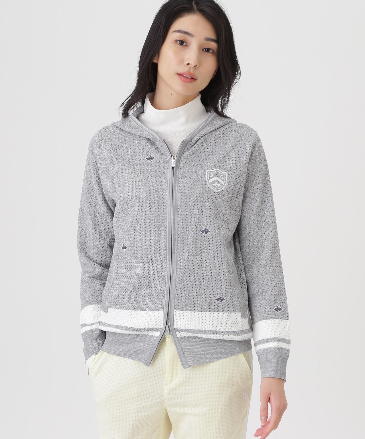 12Gフルジップニットフーディ ＜メッシュ柄＞ (WOMENS)