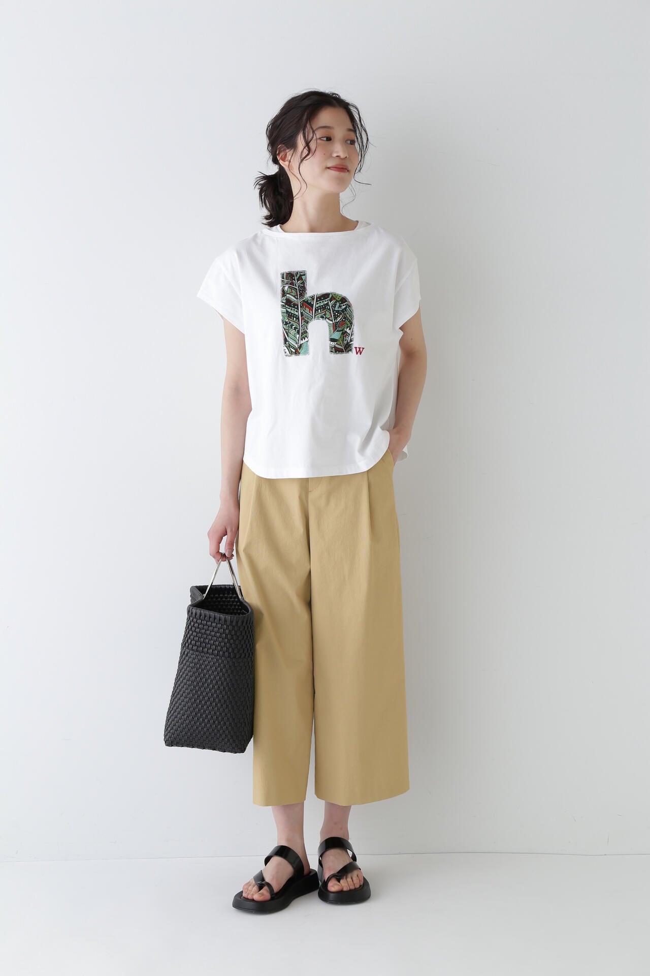 クールマックス綿麻短丈ワイドパンツ