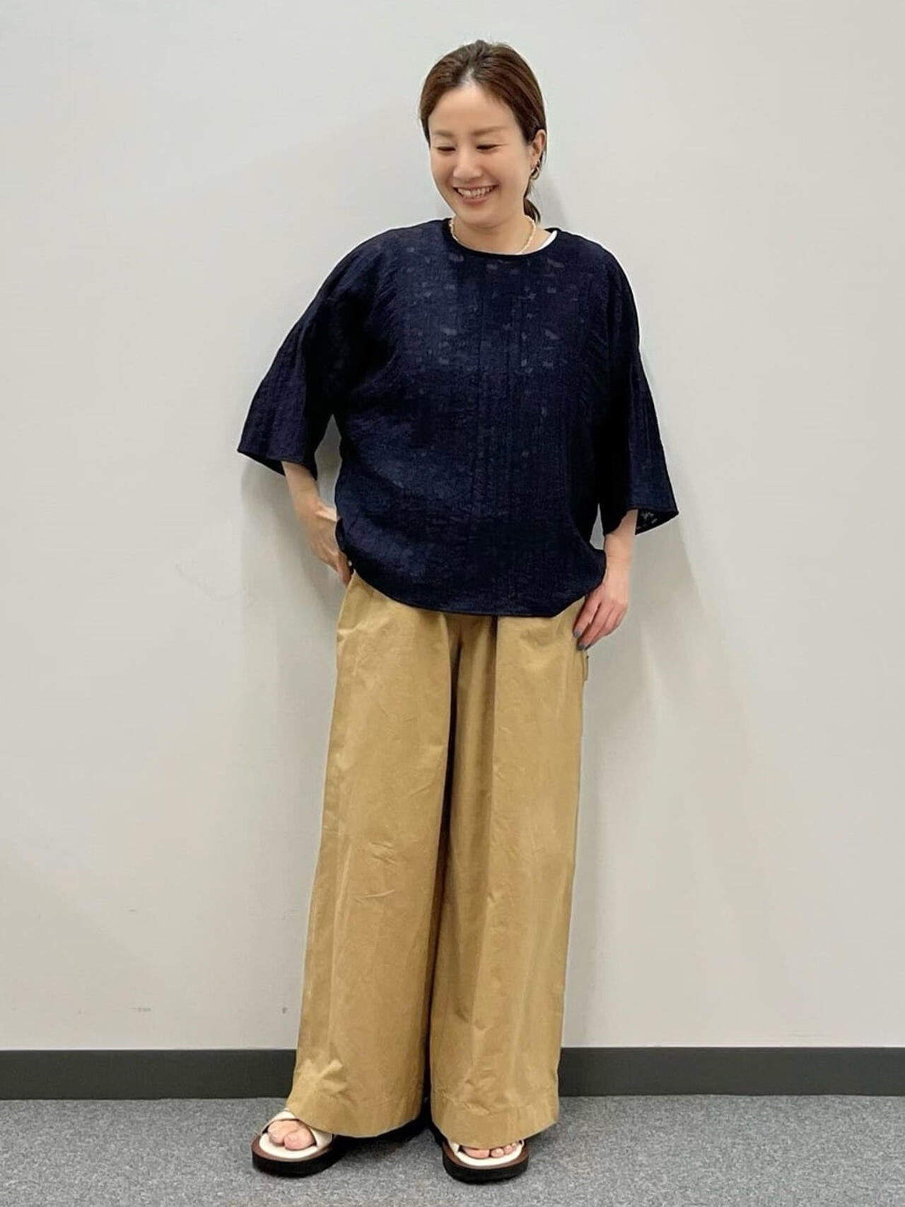 【WEB限定カラー】綿麻ウェザー近江晒ワイドパンツ