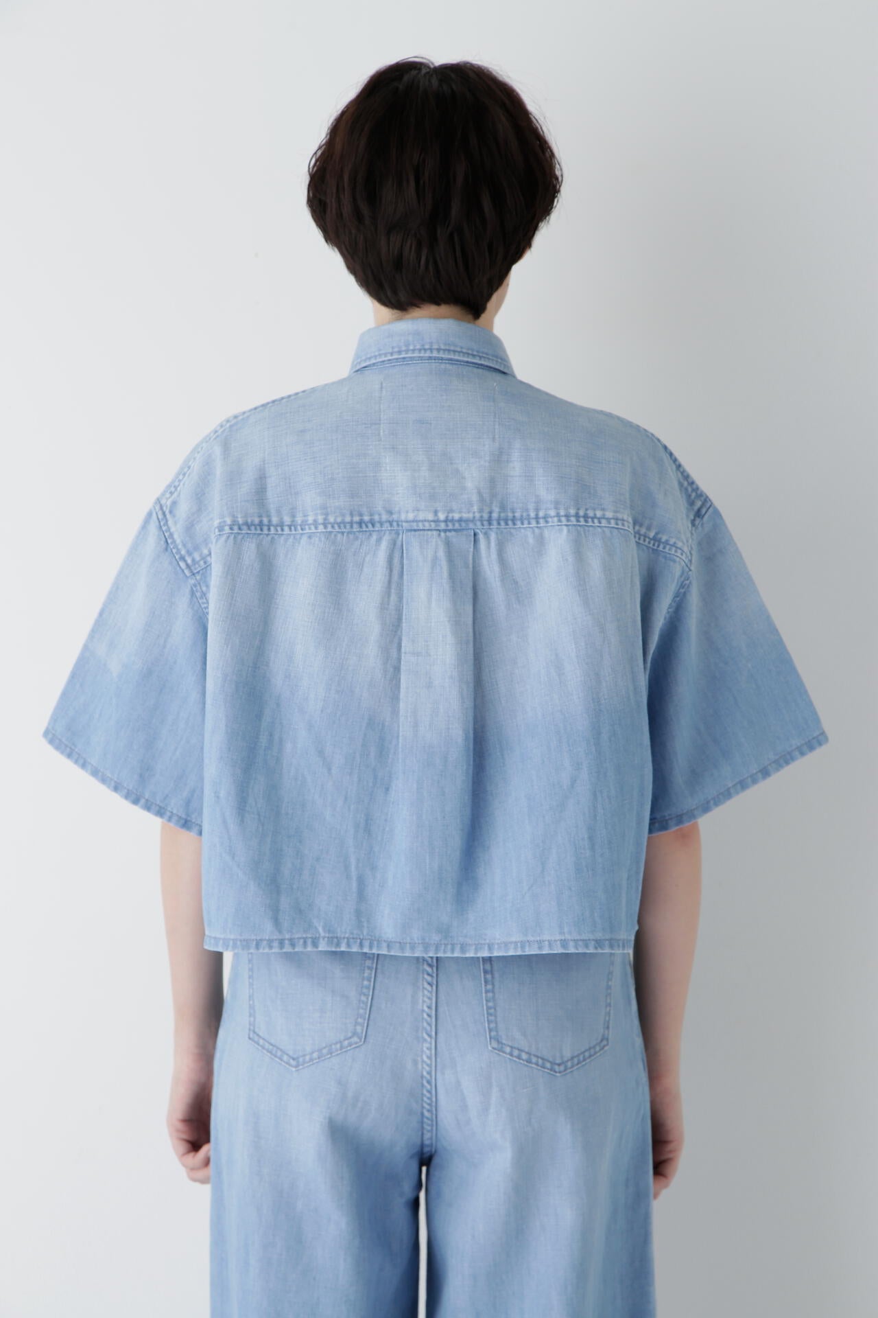 【Healthy DENIMコラボ】クロップド半袖デニムブラウス