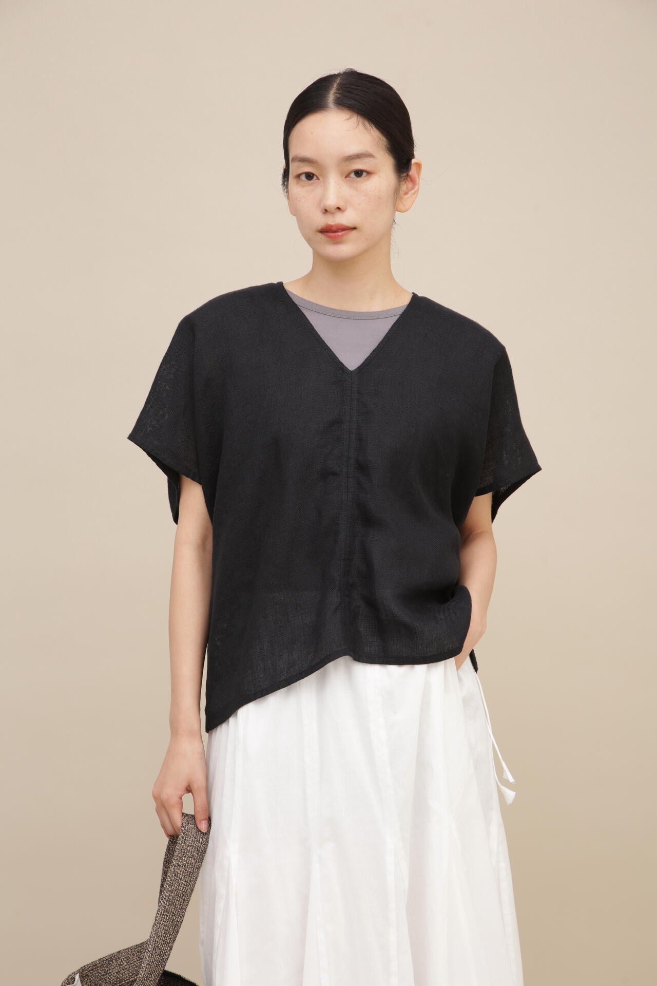麻メッシュブラウス