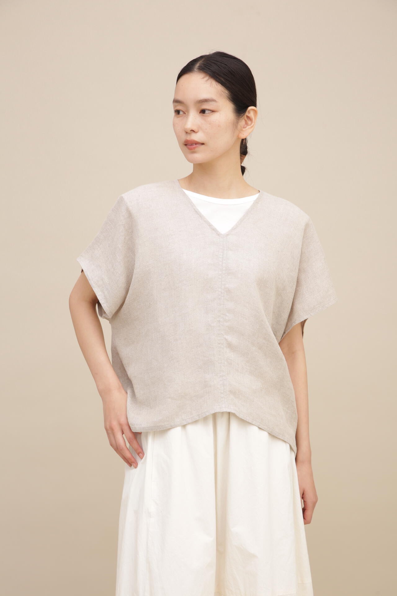 麻メッシュブラウス