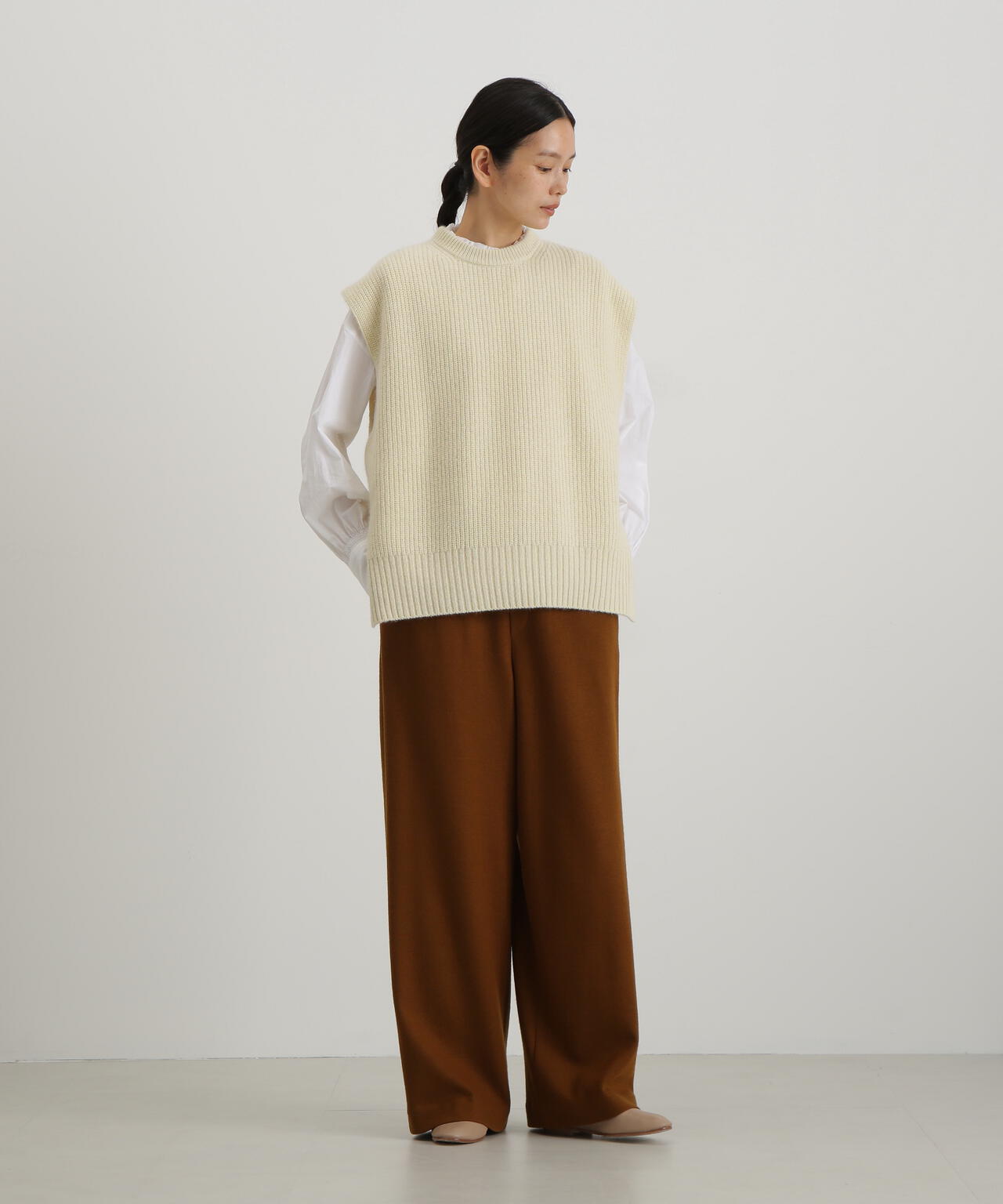 ウールＦＯＸシルクニットスリーブレストップス