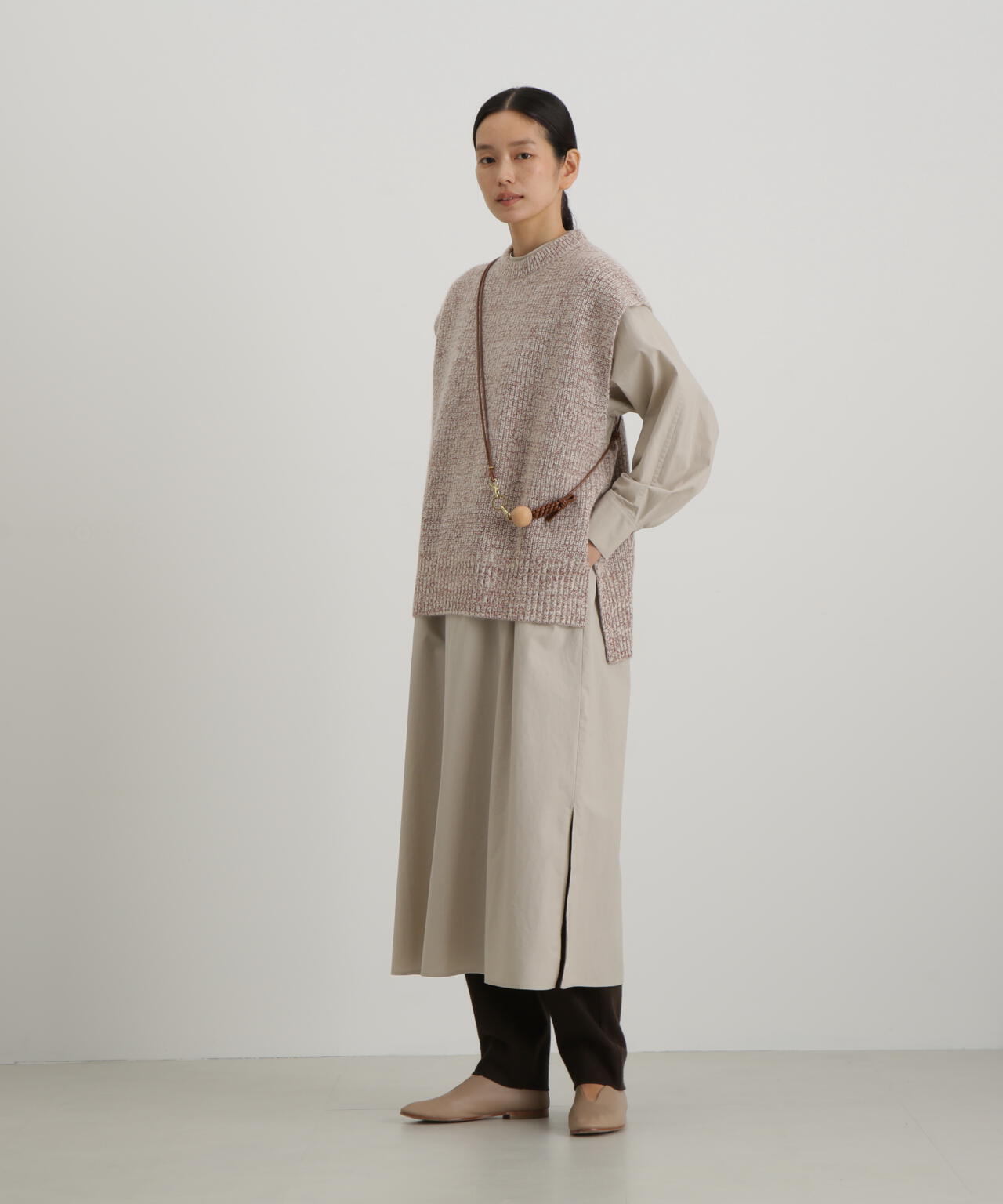 ウールＦＯＸシルクニットスリーブレストップス