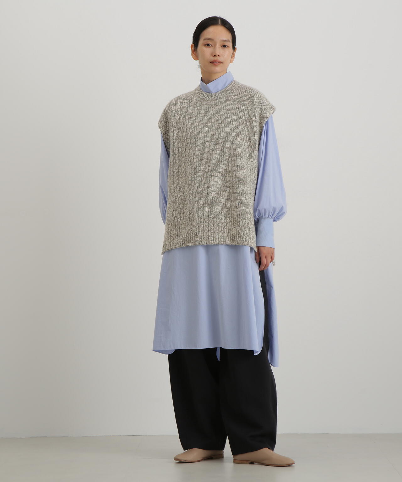 ウールＦＯＸシルクニットスリーブレストップス