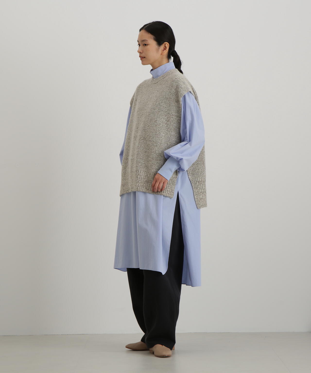 ウールＦＯＸシルクニットスリーブレストップス