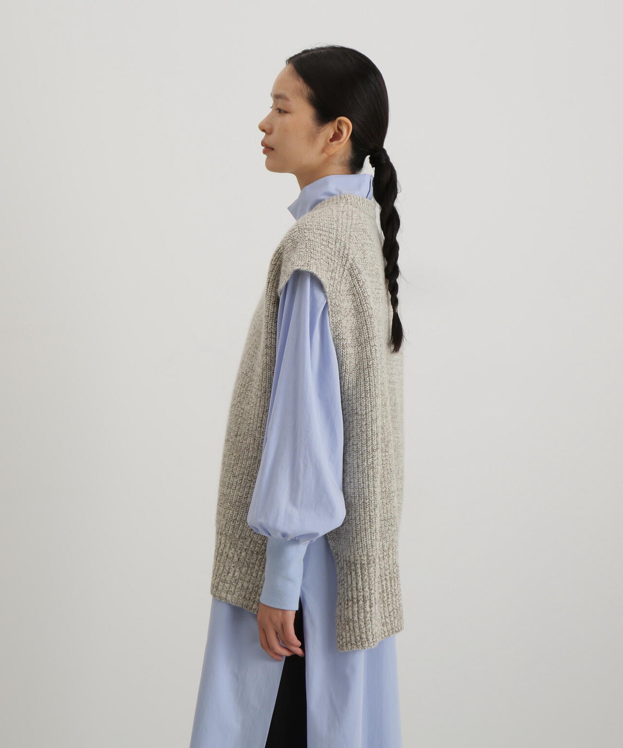 ウールＦＯＸシルクニットスリーブレストップス