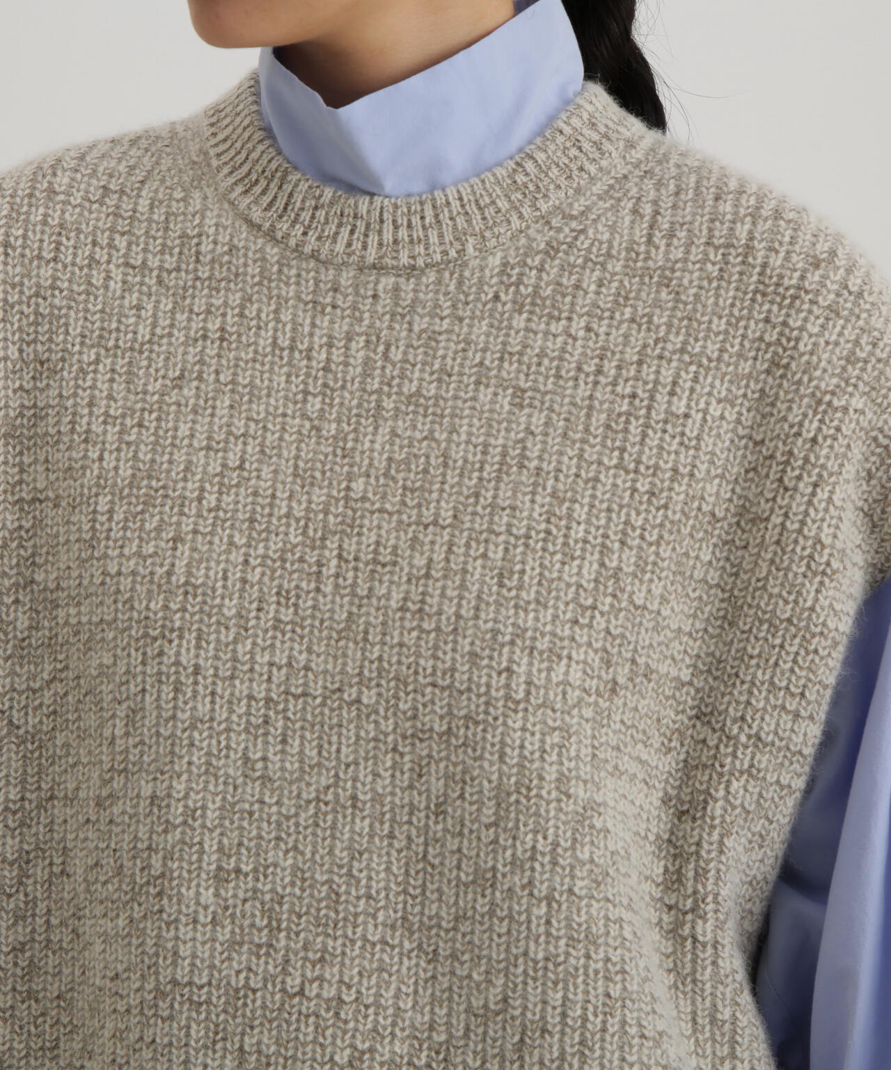 ウールＦＯＸシルクニットスリーブレストップス