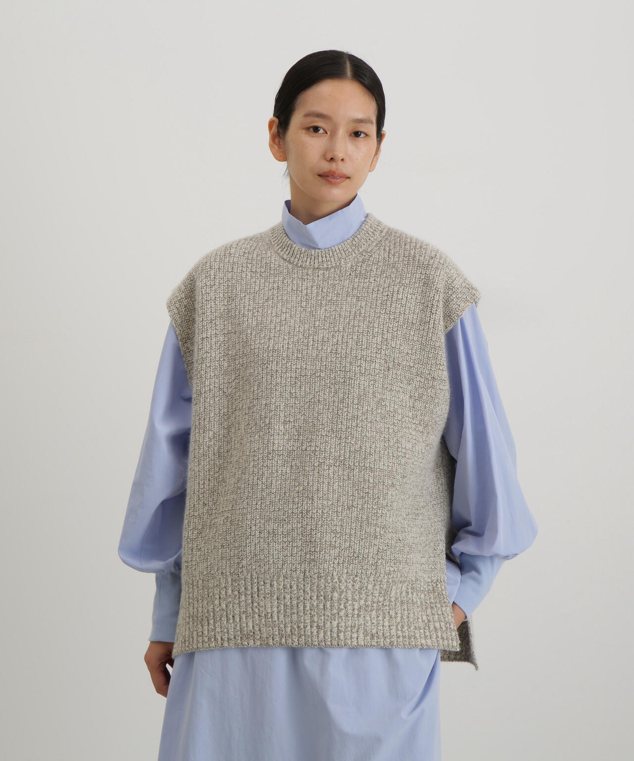 ウールＦＯＸシルクニットスリーブレストップス