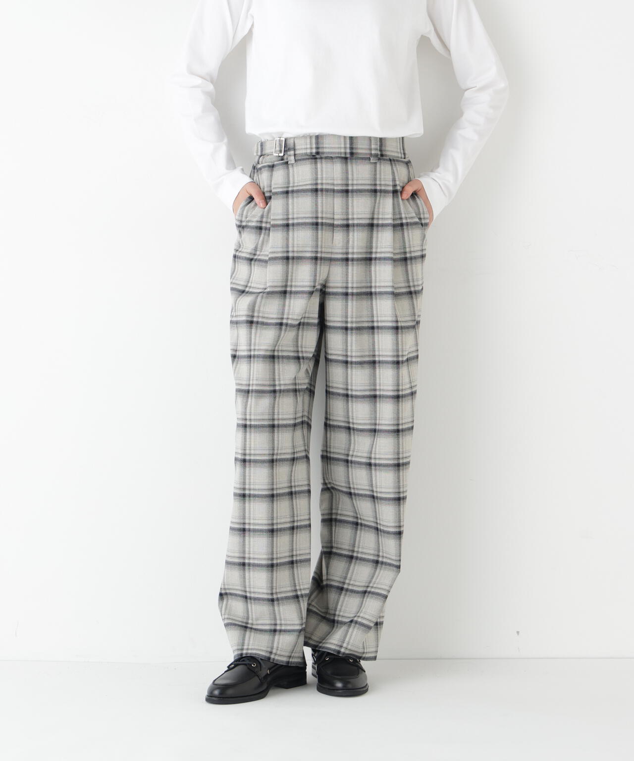 ＴＲチェックタックワイドテーパードパンツ
