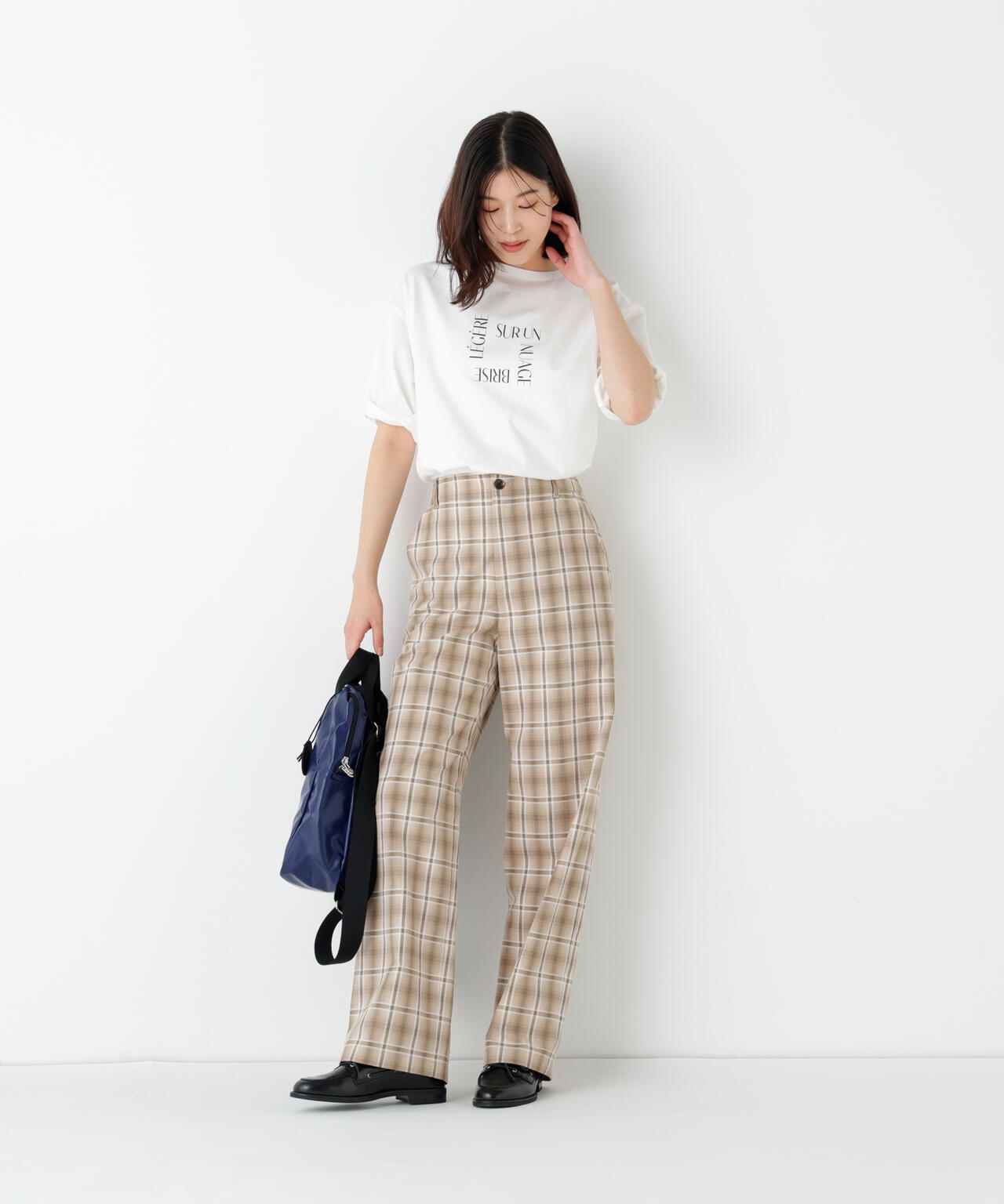《洗える》先染めチェックストレートパンツ