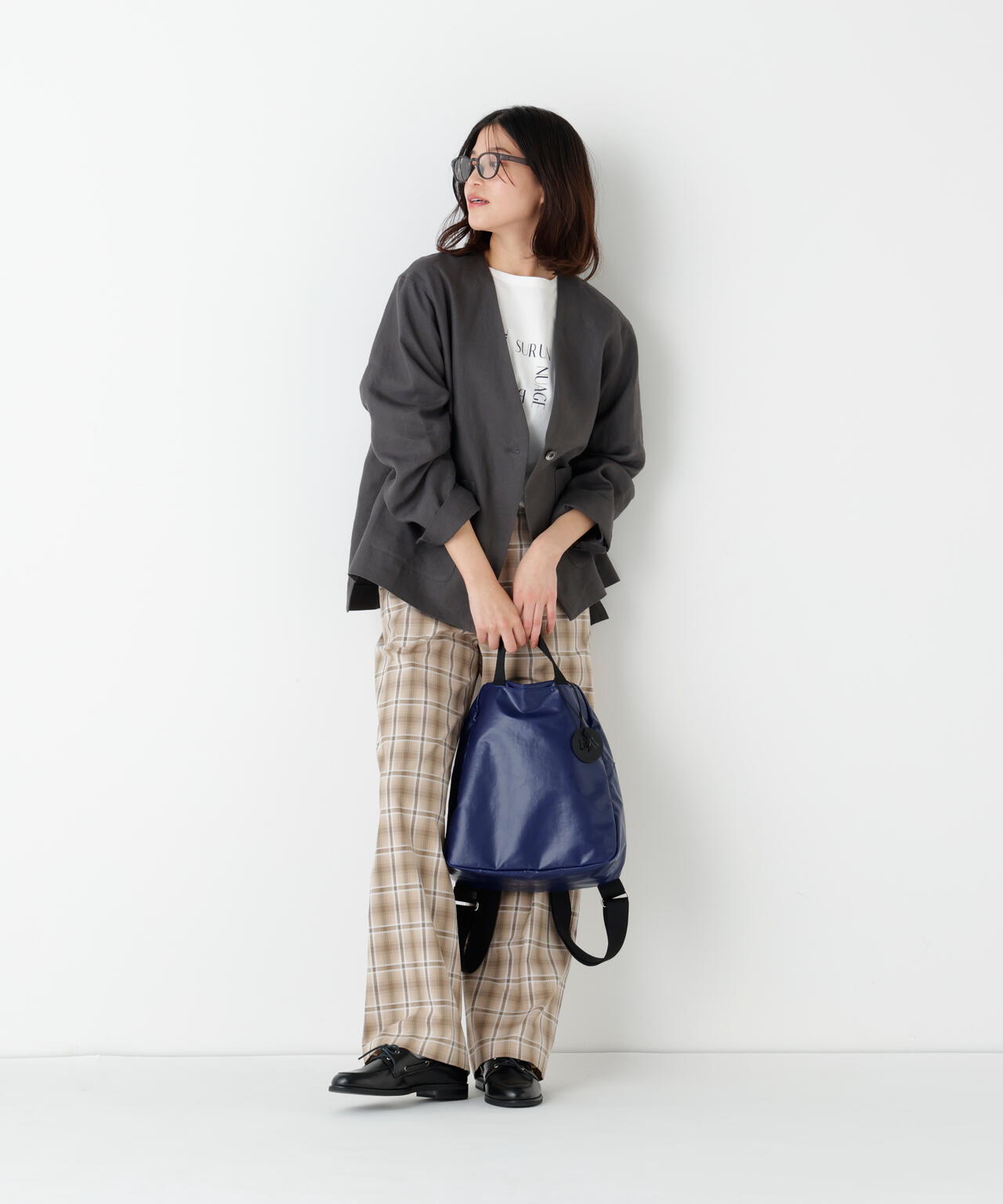《洗える》先染めチェックストレートパンツ