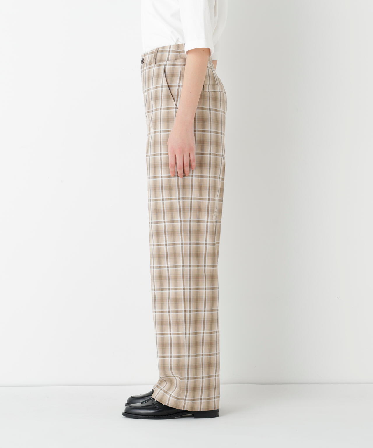 《洗える》先染めチェックストレートパンツ