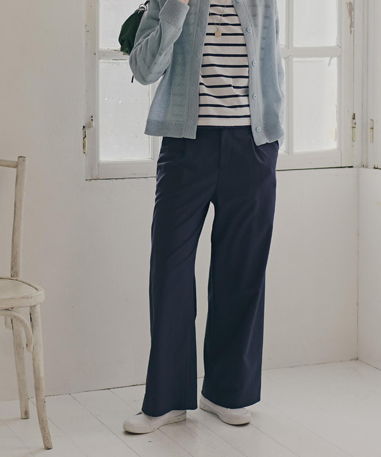 《洗える》先染めチェックストレートパンツ