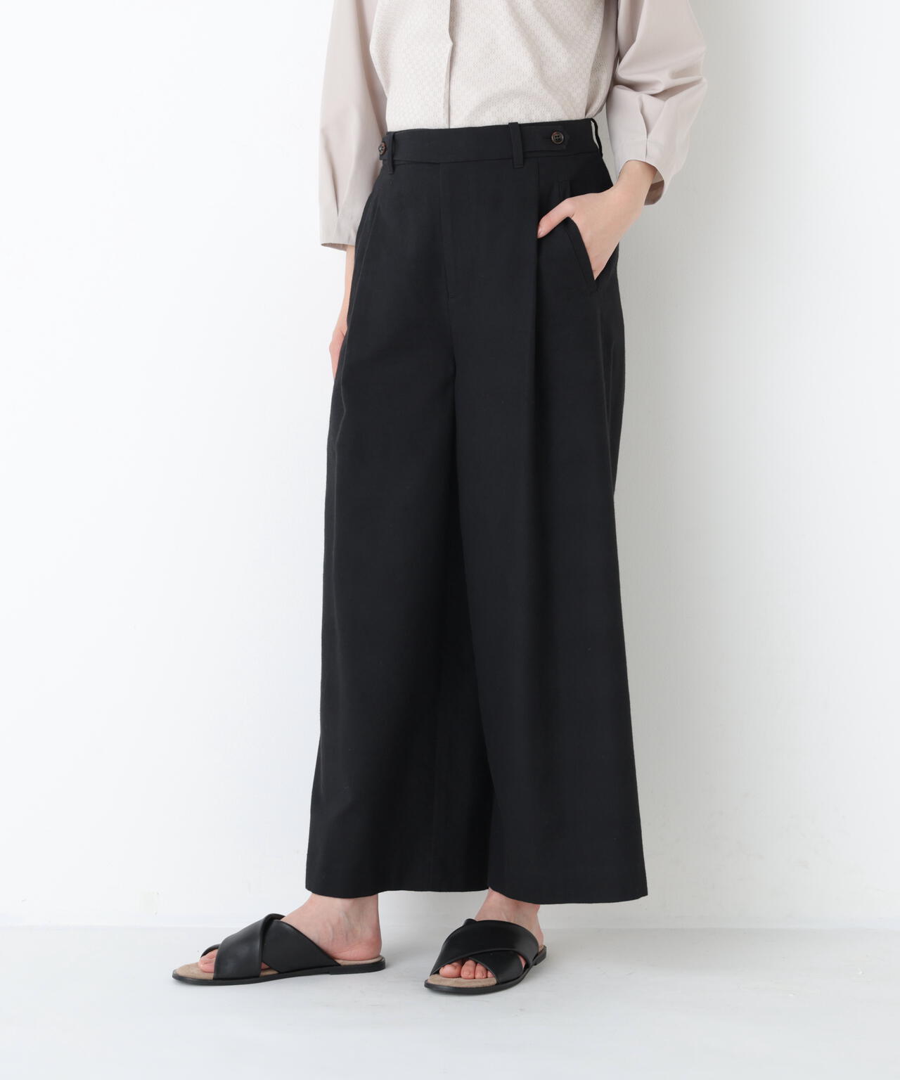 《大人気追加生産 / 名品 / マルチサイズ / 洗える》ドライタッチリネン混ガウチョパンツ