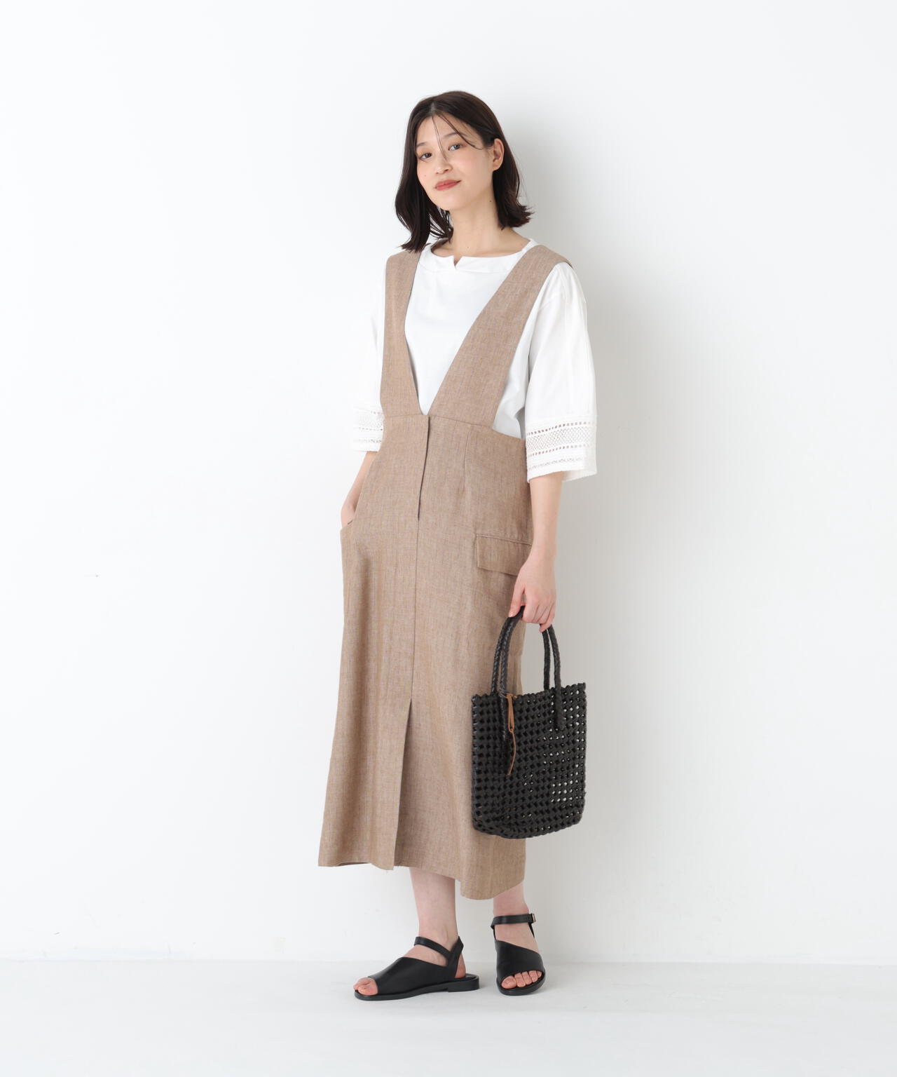 《定番素材》ドライタッチリネン混ジャンスカ