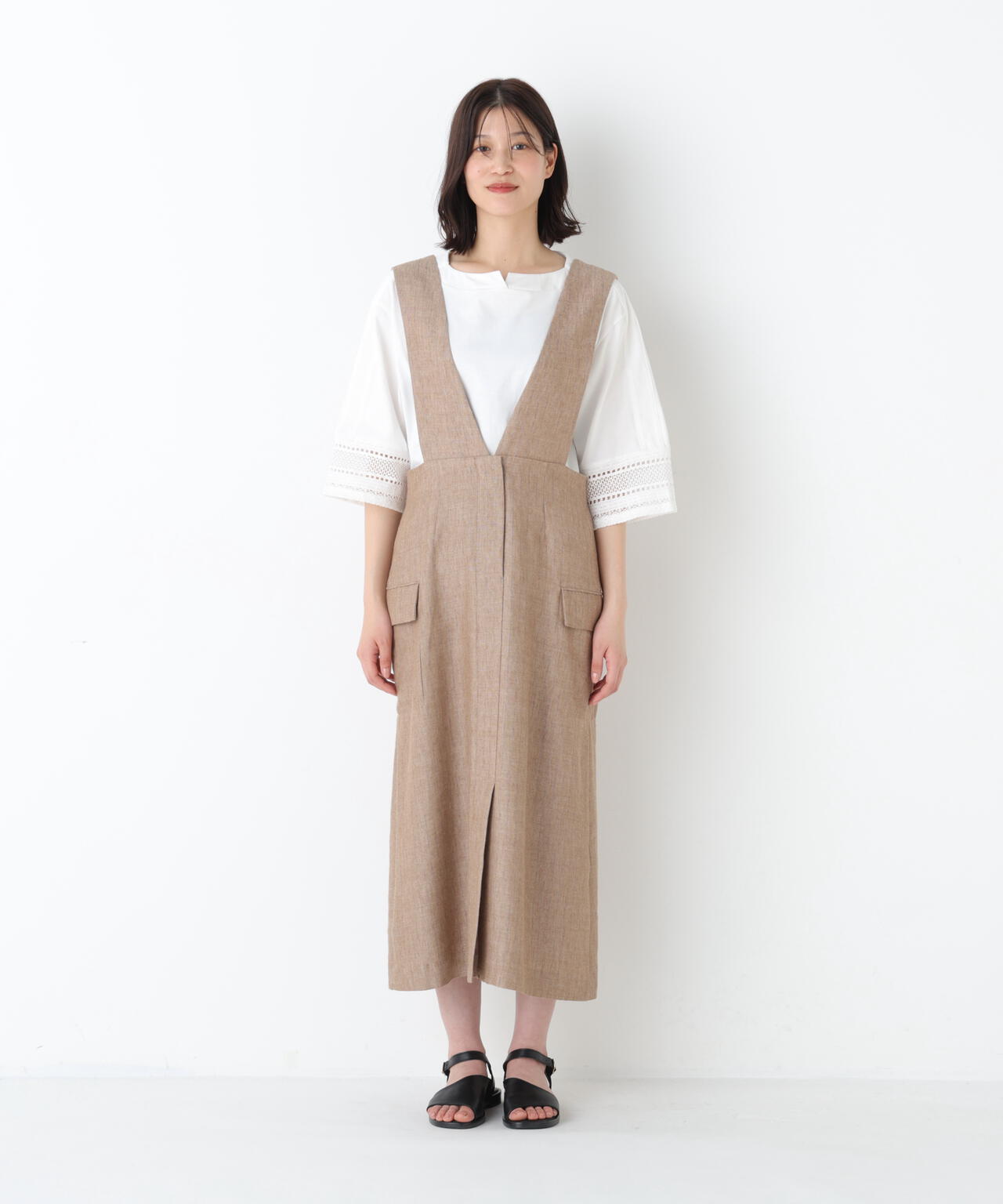 《定番素材》ドライタッチリネン混ジャンスカ