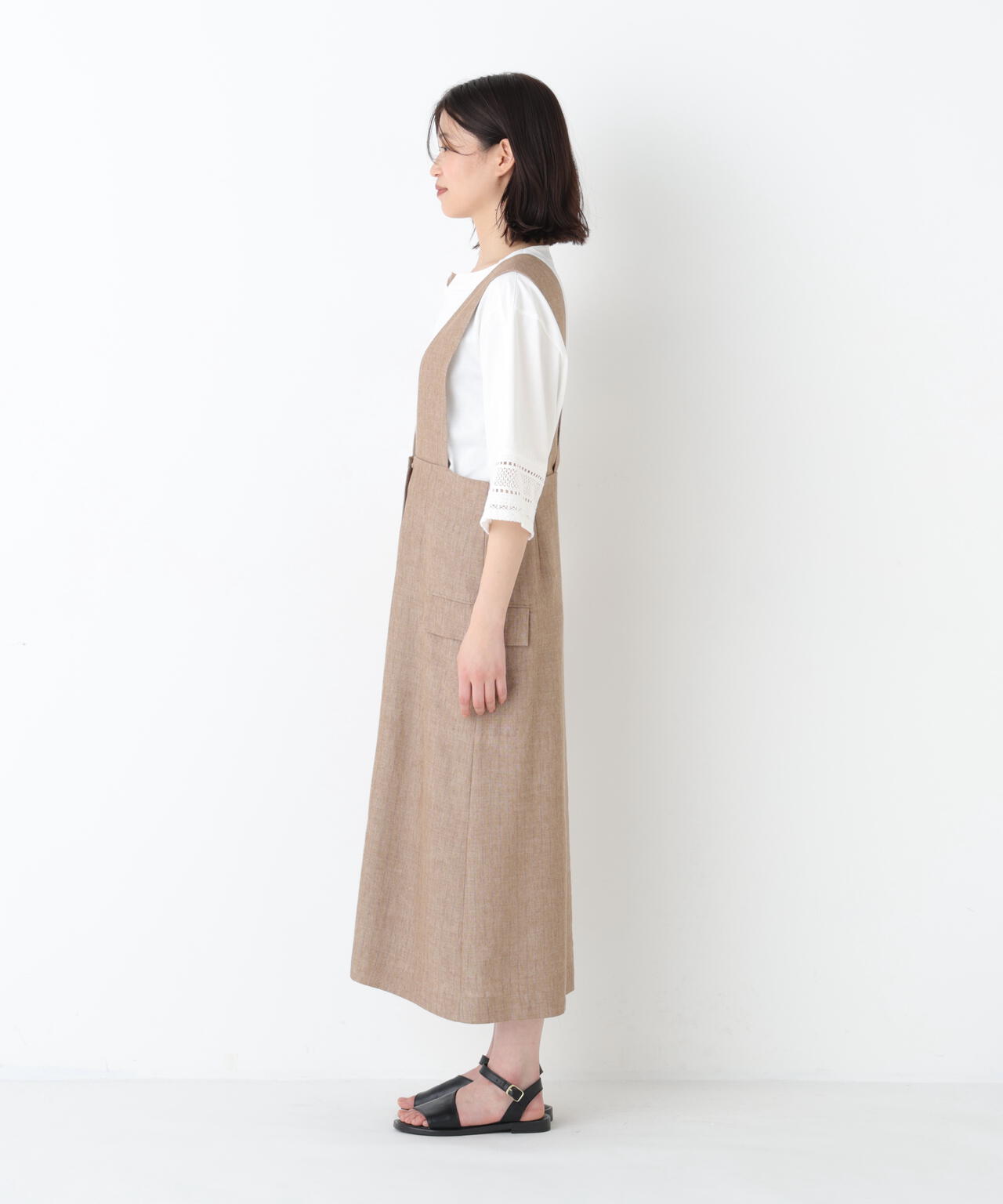《定番素材》ドライタッチリネン混ジャンスカ