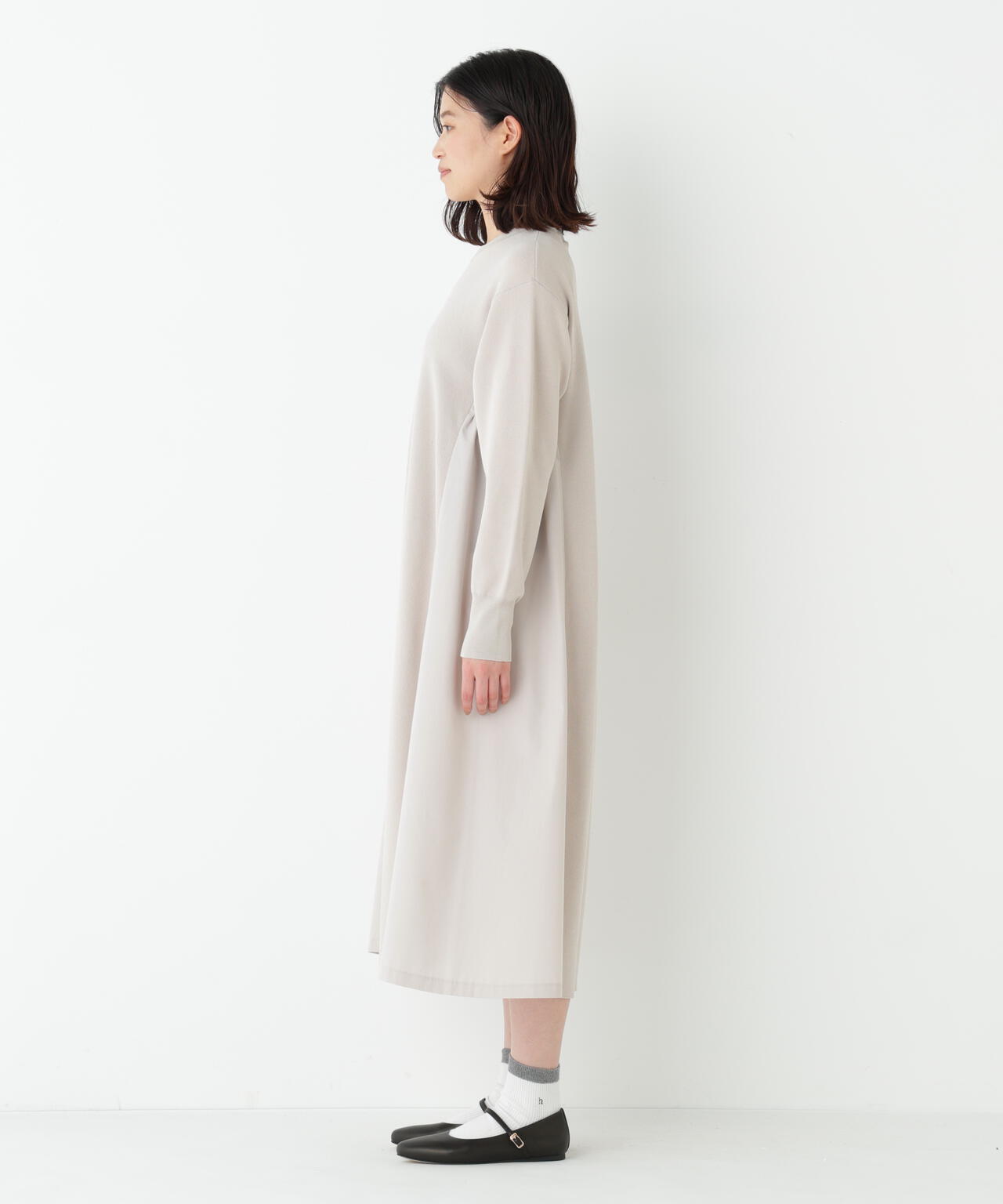 《洗える》布帛コンビコットンナイロンニットワンピース