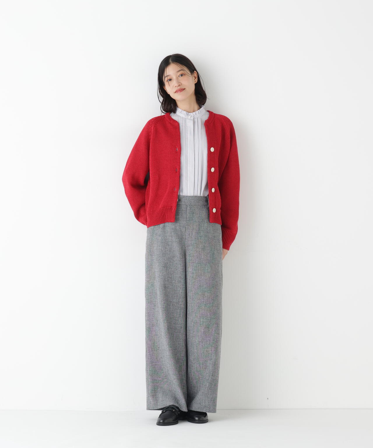 ≪定番 / 洗える≫ギマコットンキーネックニットカーディガン