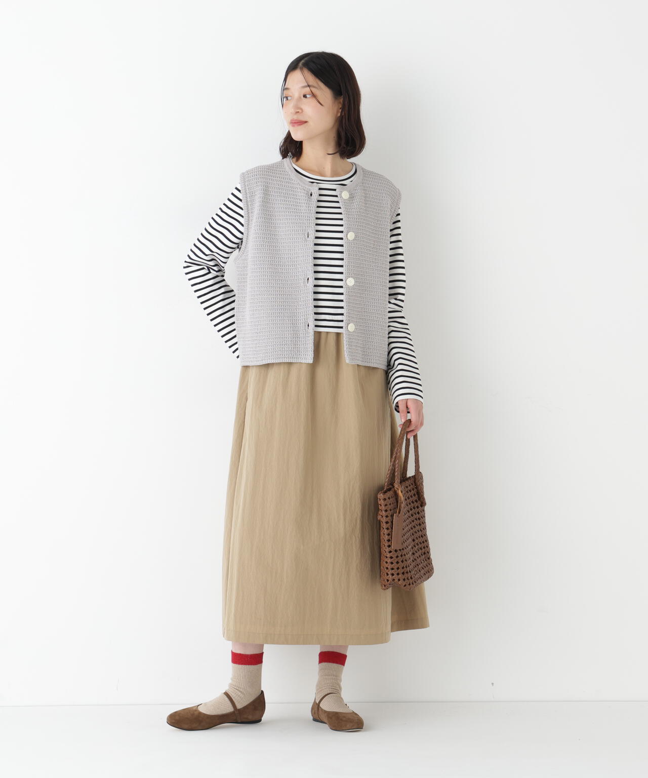 ≪定番 / 洗える≫ギマコットン地柄ニットベスト