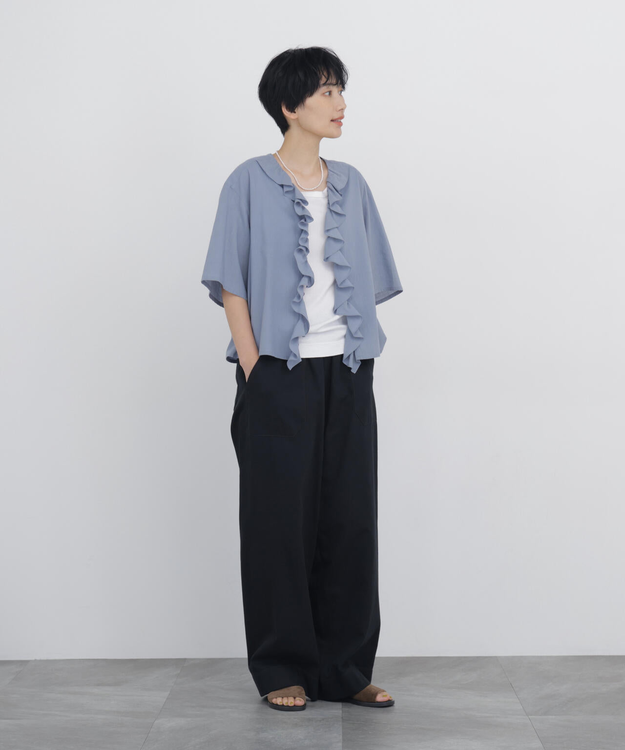 《名品 / ゴムウエスト / 洗える》ライトオンス反応染デニムリラックスパンツ