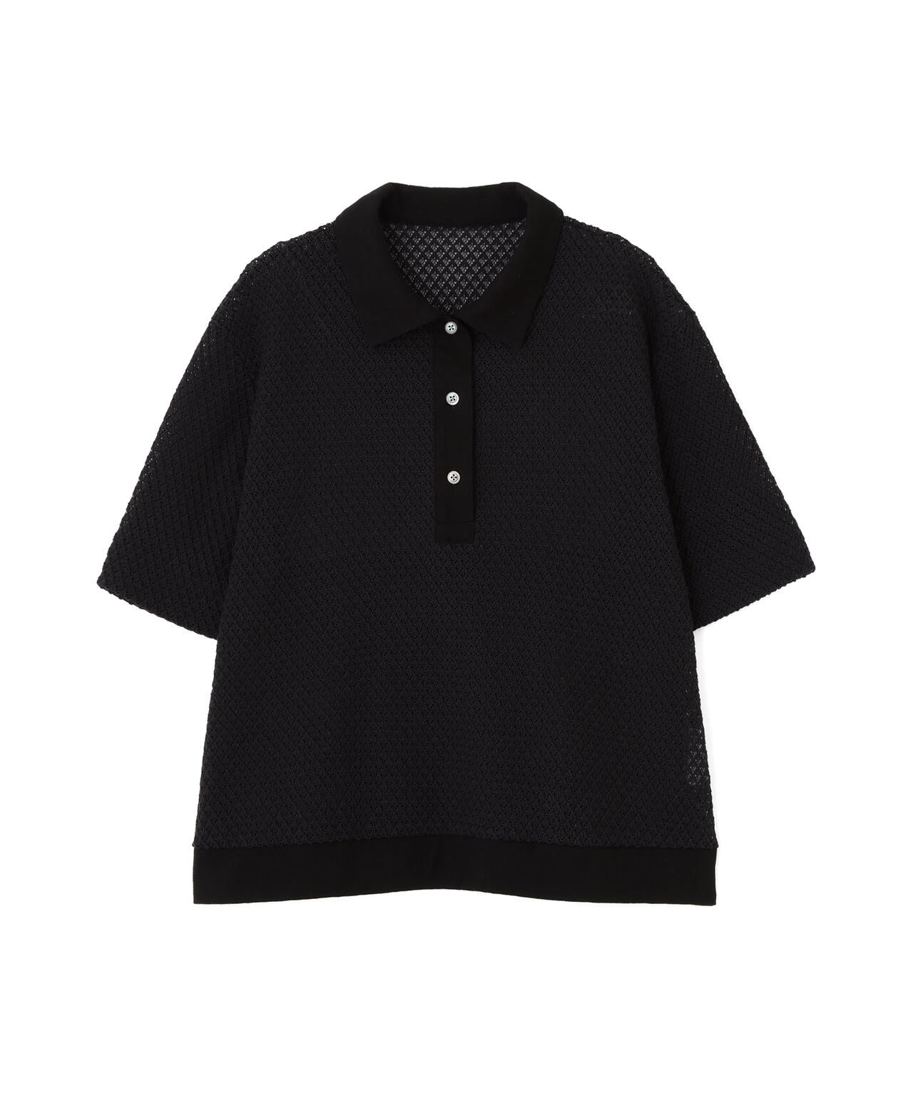 《清涼アイテム / 洗える 》リーフ格子レース ポロＴシャツ