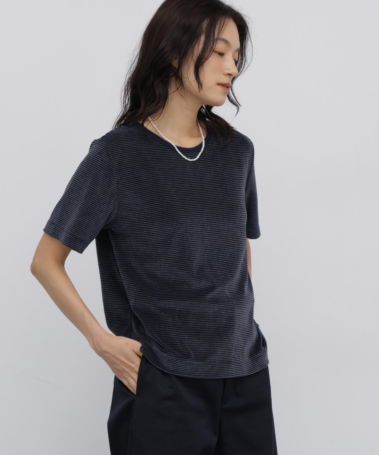 《洗える》ベロアボーダーＴシャツ