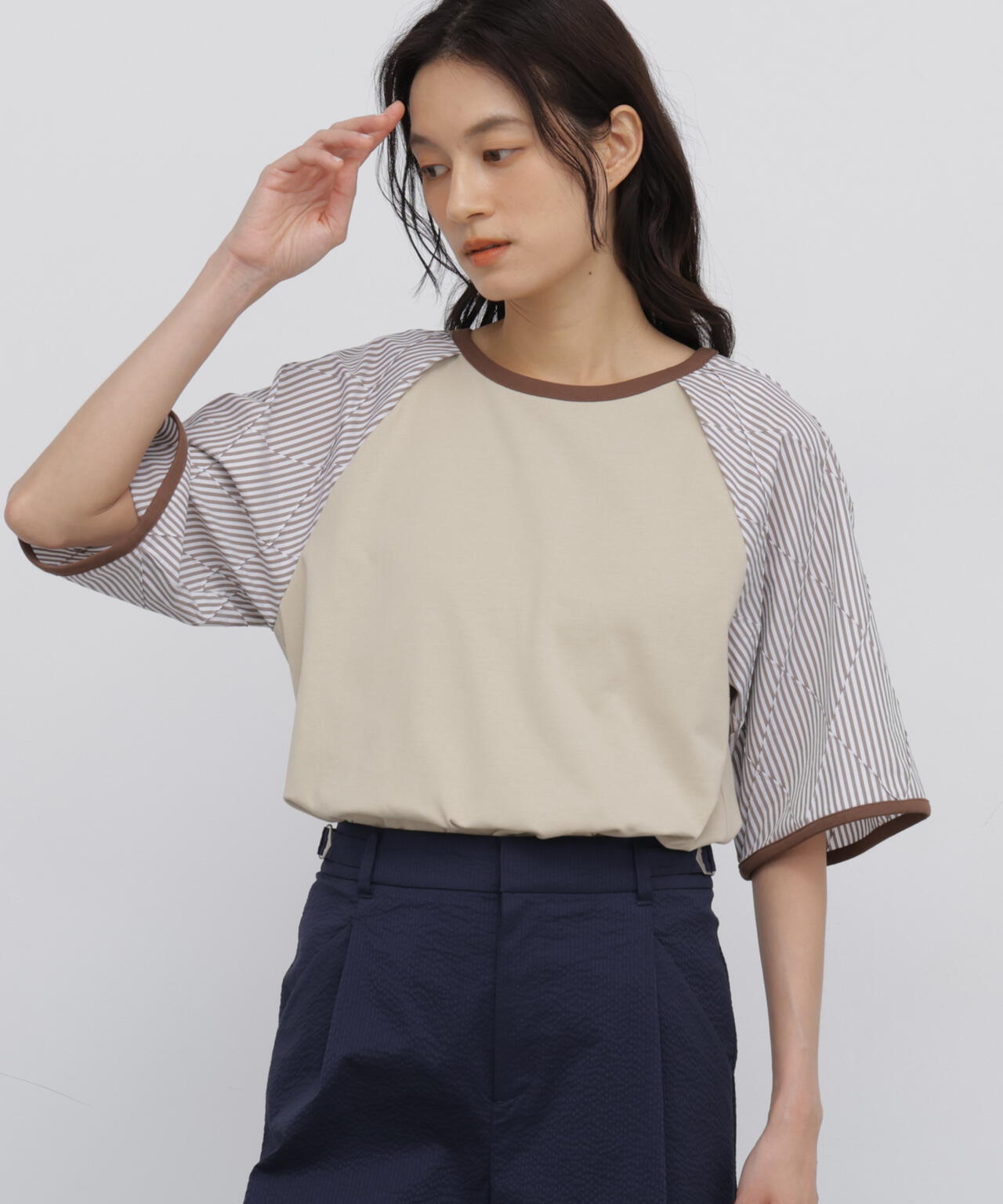 ストライプドッキング ラグランスリーブ リンガーＴシャツ