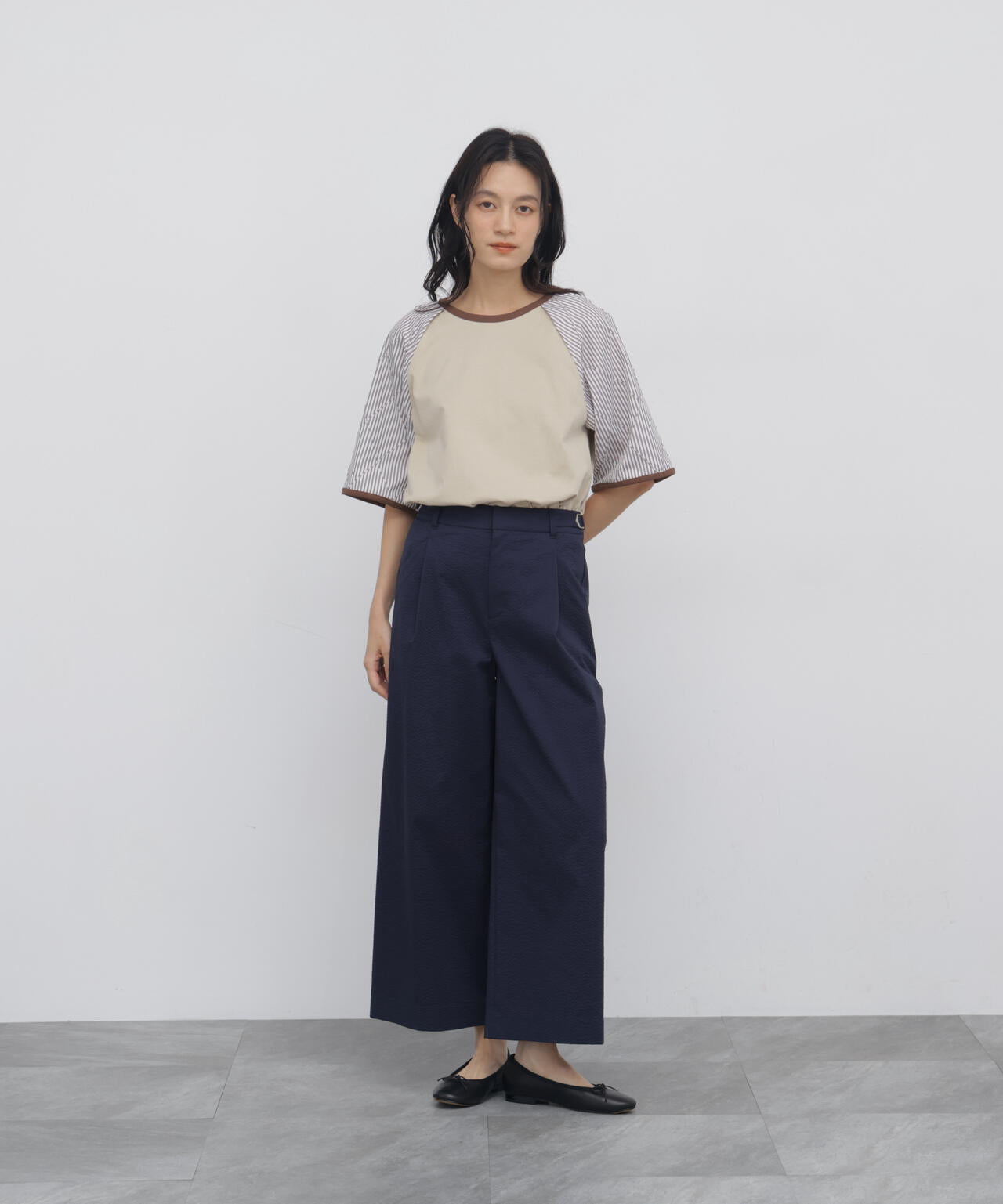 ストライプドッキング ラグランスリーブ リンガーＴシャツ