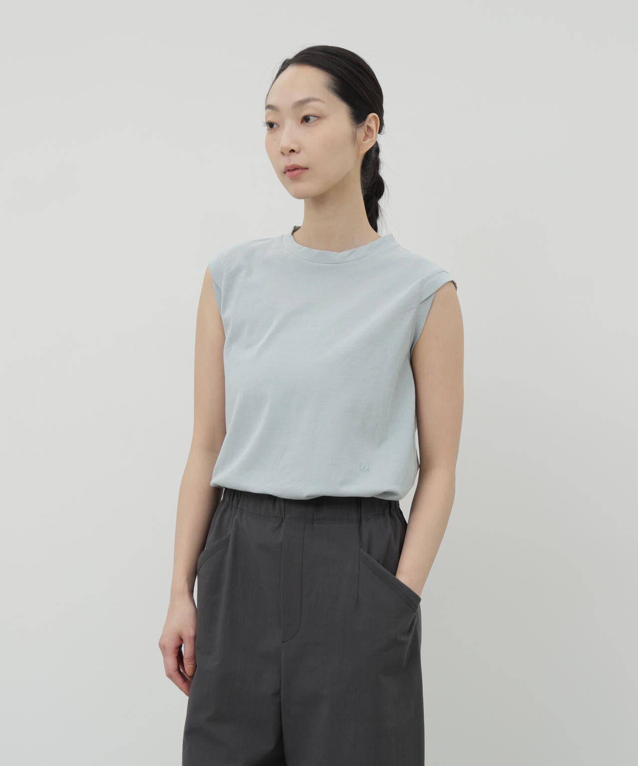 コットンボイルツイル天竺　ノースリーブＴシャツ