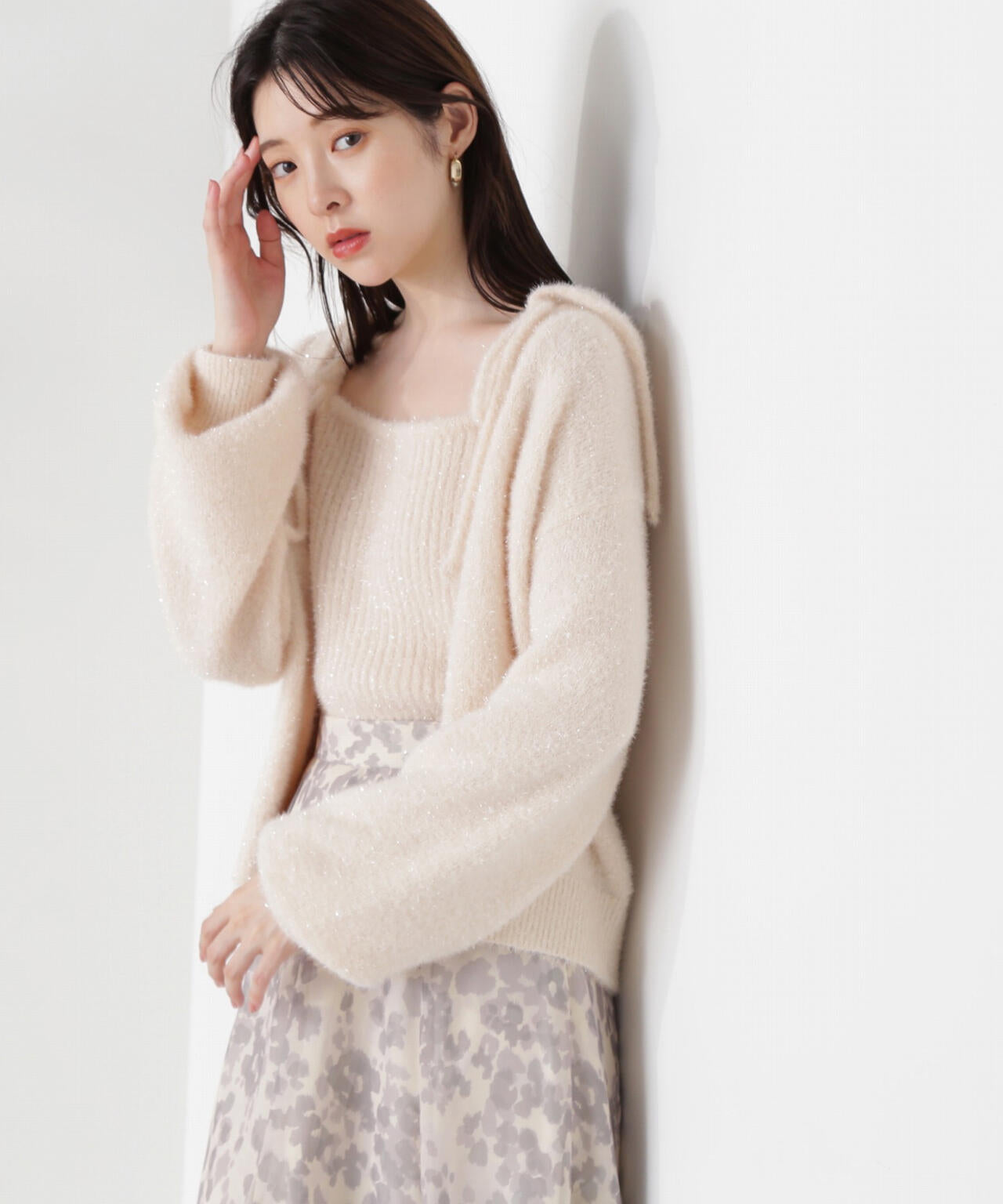 シャイニーフェザーアンサンブルニット　WEB限定カラー：パープル