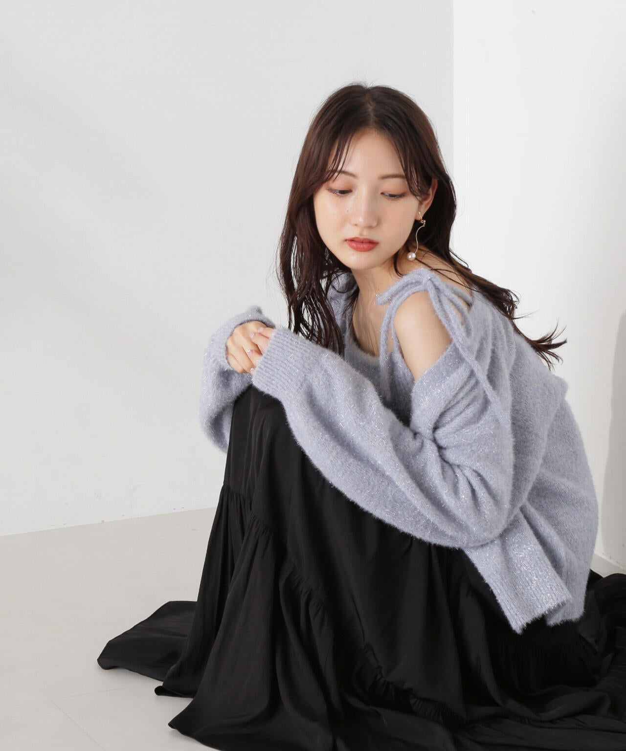 シャイニーフェザーアンサンブルニット　WEB限定カラー：パープル