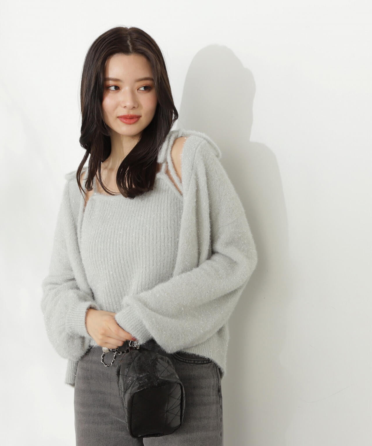 シャイニーフェザーアンサンブルニット　WEB限定カラー：パープル