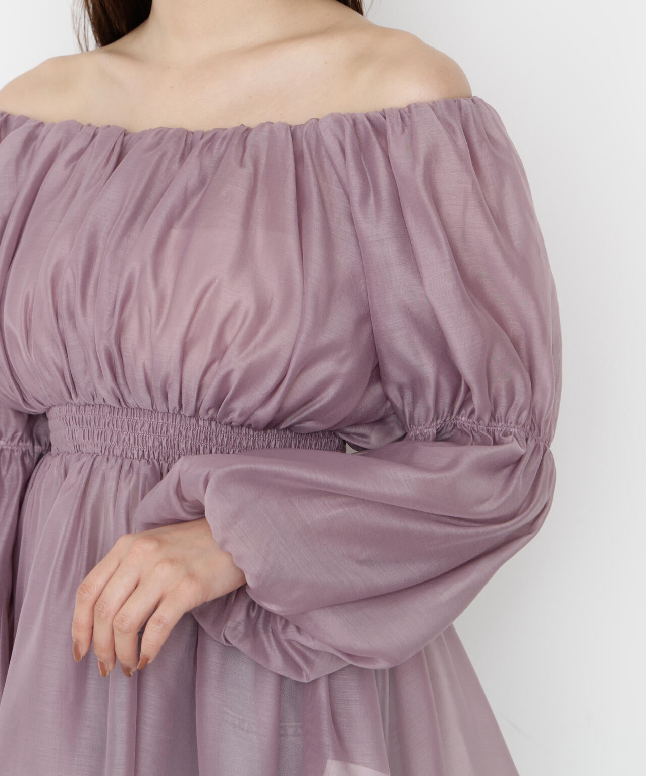 【松川星さん着用】＜ウォッシャブル＞バルーンスリーブオフショルブラウス【ピンク：WEB・一部店舗限定】