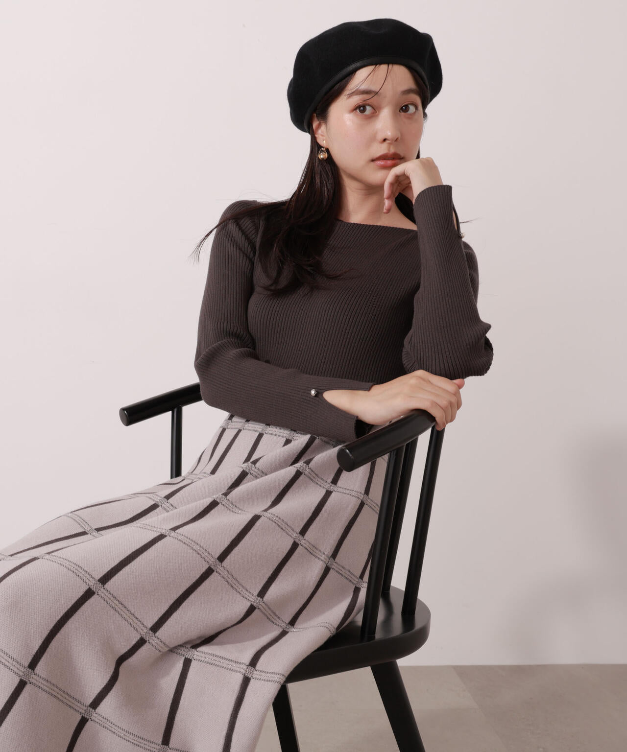 チェック柄ジャガードニットワンピース【ボルドー：official site限定】