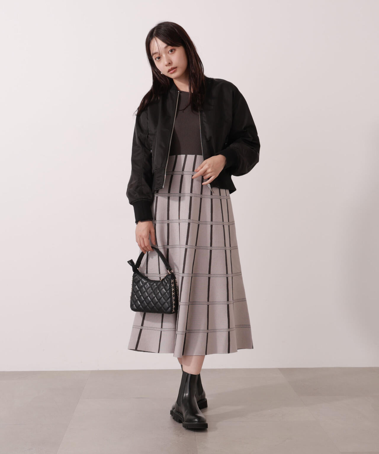 チェック柄ジャガードニットワンピース【ボルドー：official site限定】