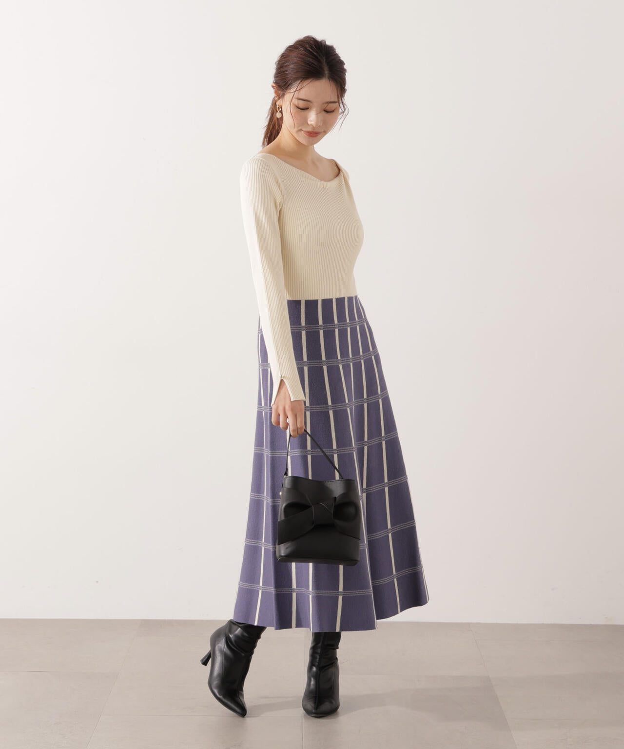 チェック柄ジャガードニットワンピース【ボルドー：official site限定】