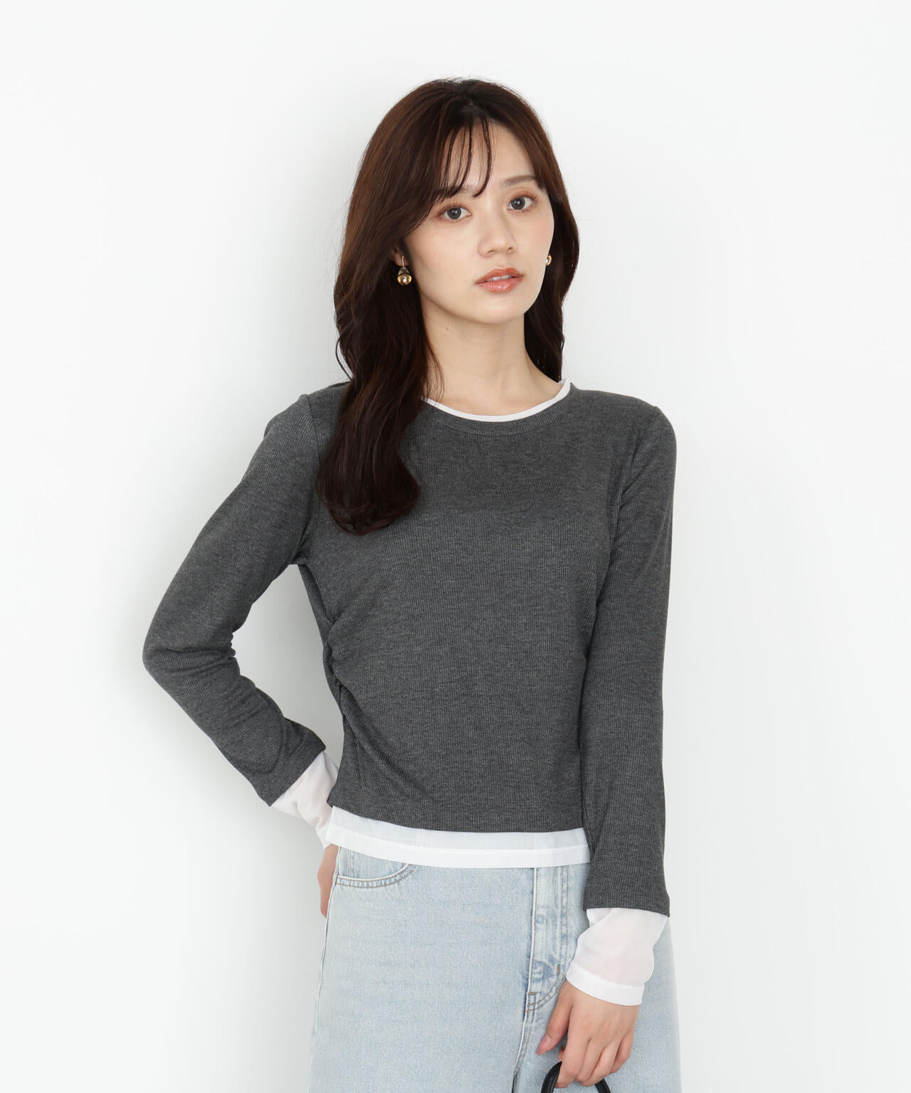 【松川星さん着用】＜ウォッシャブル＞レイヤード風テレコ